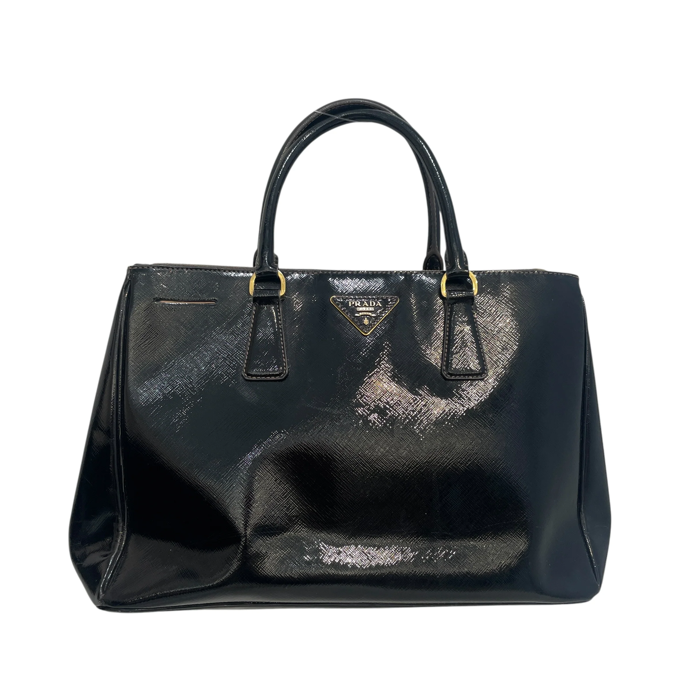 PRADA/Bag/Leather/BLK/Saffiano Vernice leather small