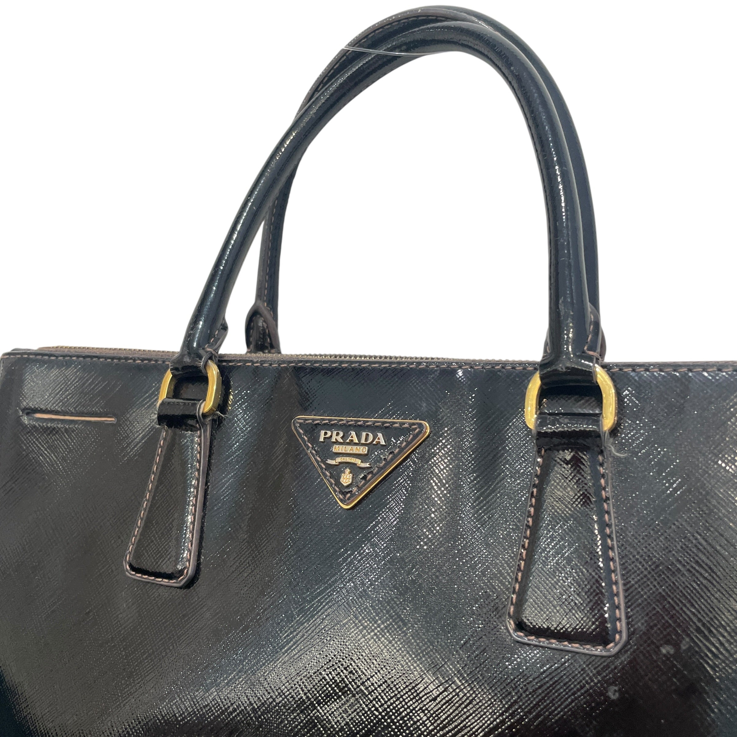 PRADA/Bag/Leather/BLK/Saffiano Vernice leather small