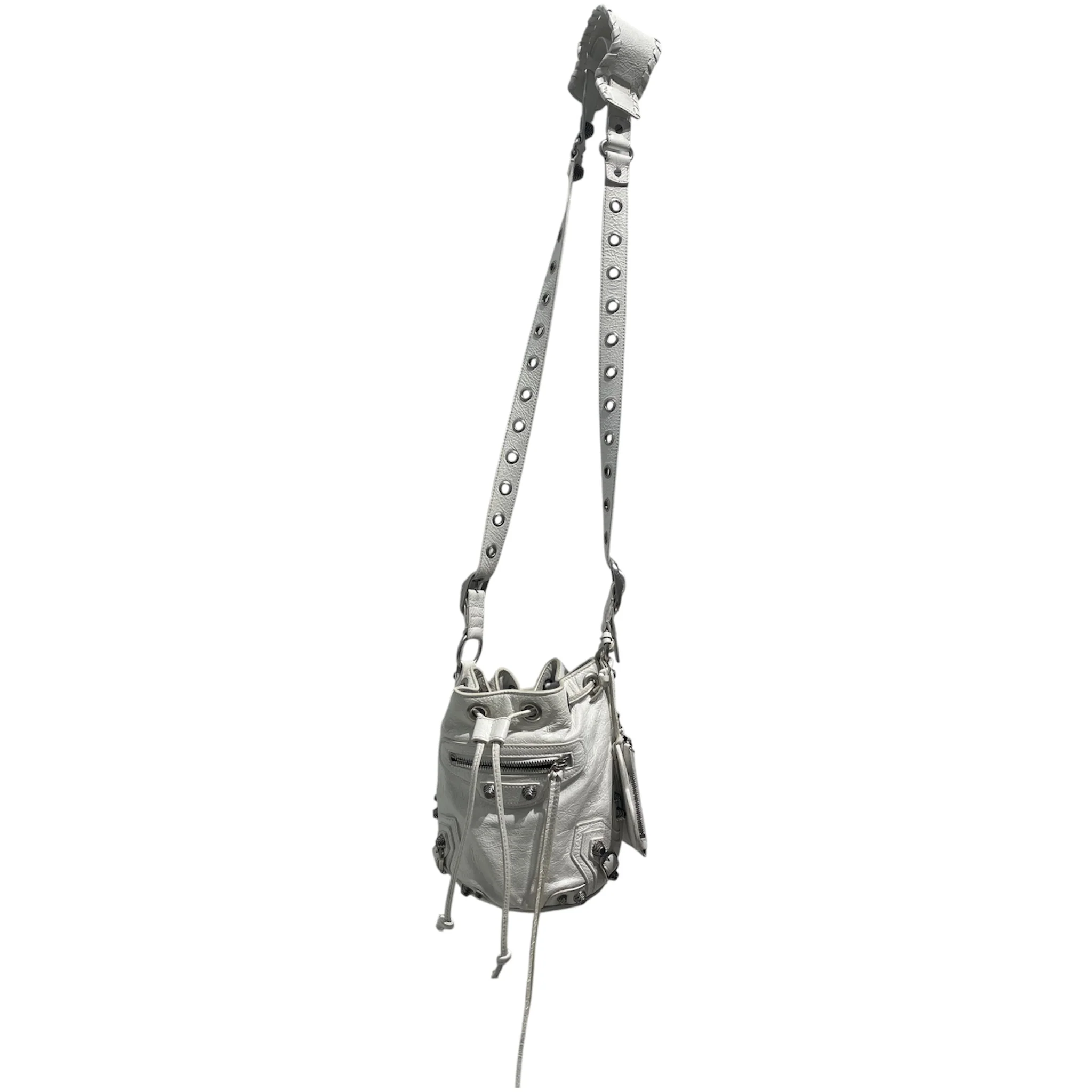 BALENCIAGA/Cross Body Bag/Leather/WHT/Le Cagole XS Bucket