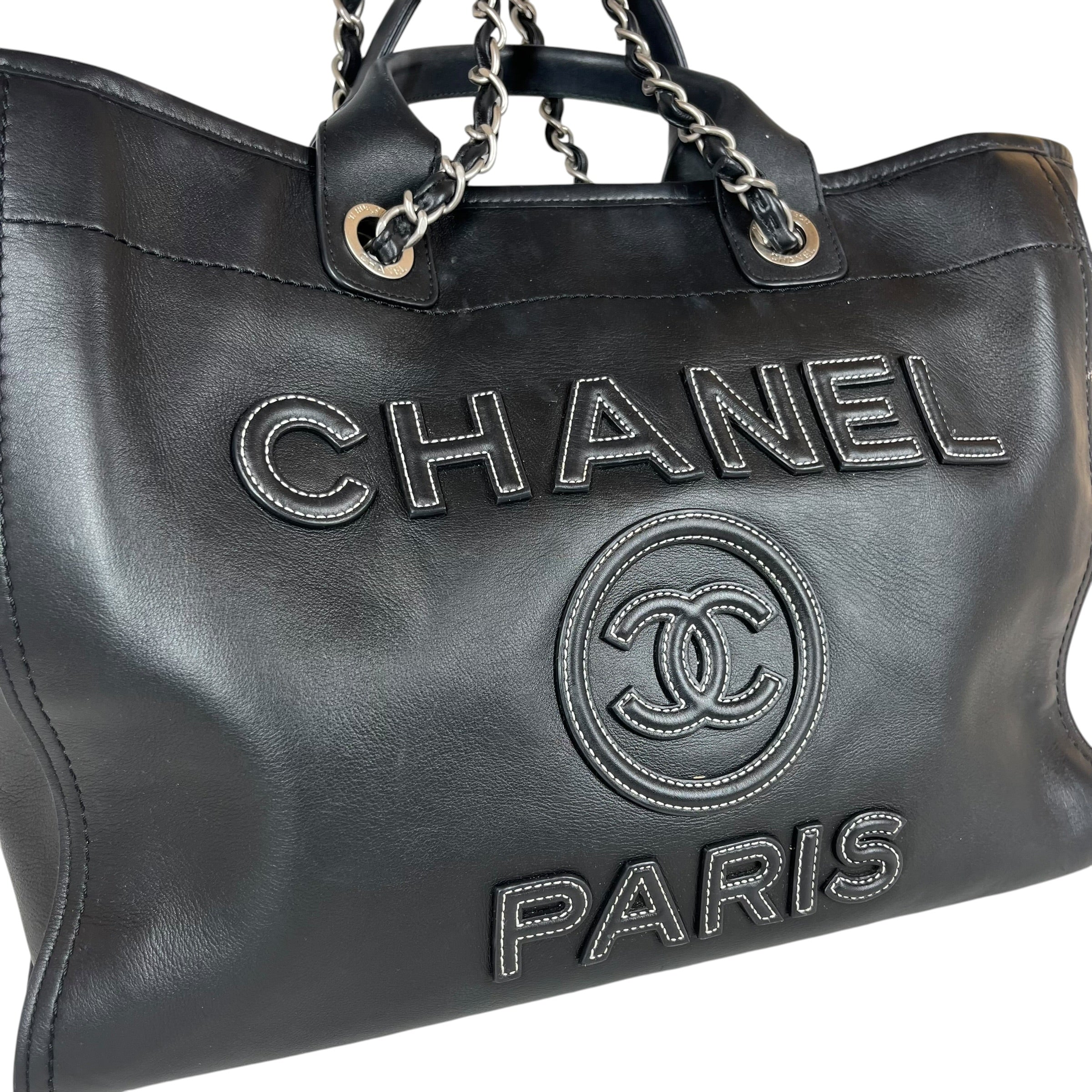 CHANEL/Tote Bag/Leather/BLK/MEDIUM DEAUVILLE TOTE