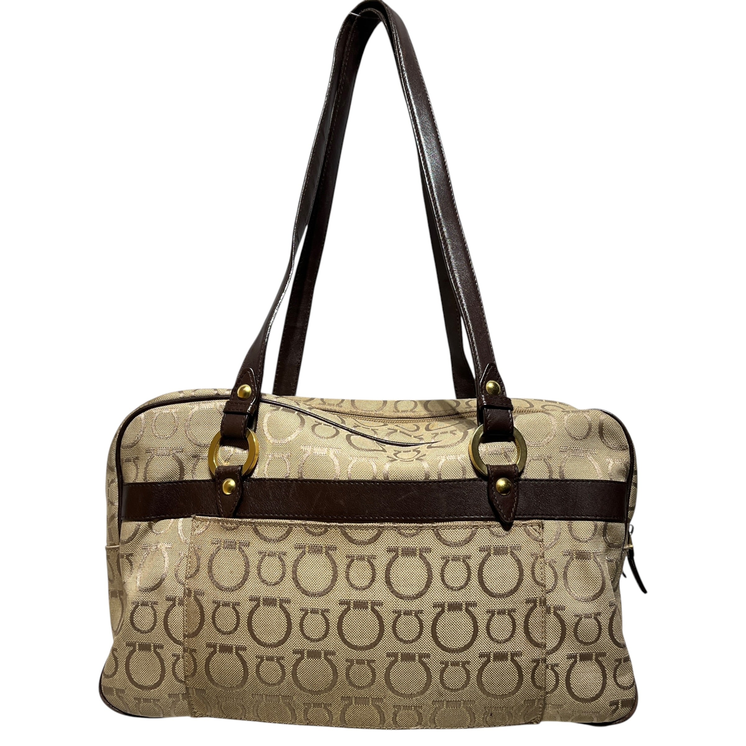Salvatore Ferragamo/Hand Bag/All Over Print/Cotton/CML/Canvas/Gold Studs/ Top handle
