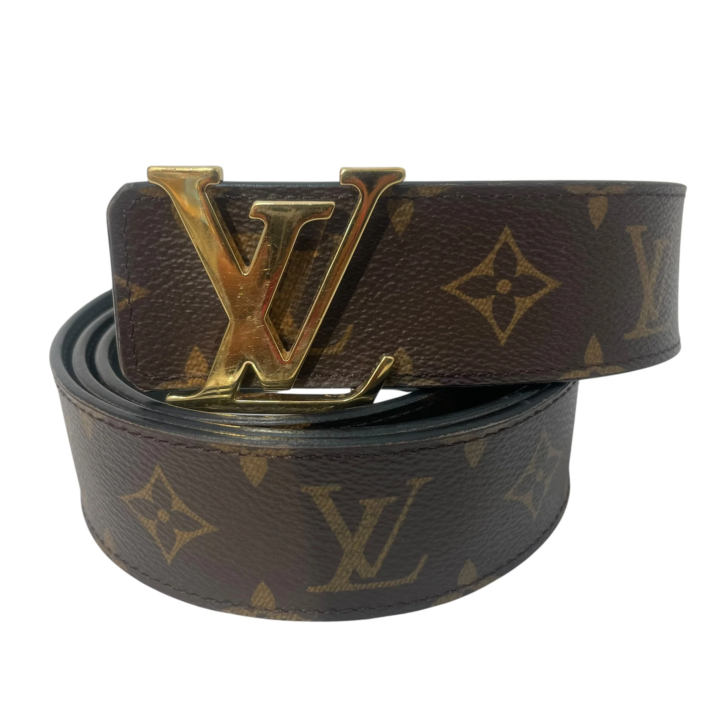 LOUIS VUITTON/Belt/Monogram/Leather/BRW/LV Initials Reversable