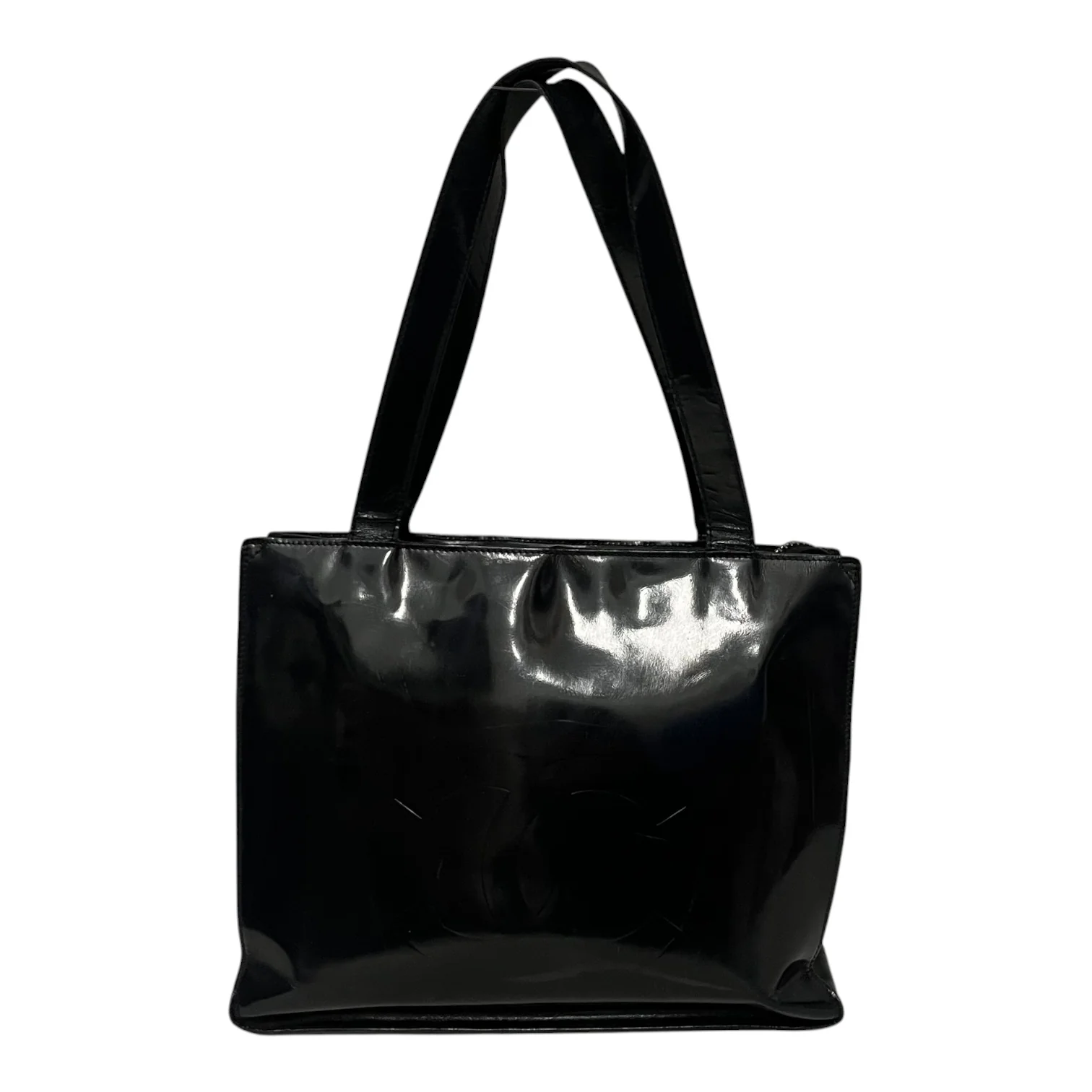 CHANEL/Tote Bag/Leather/BLK/vintage patent leather CC