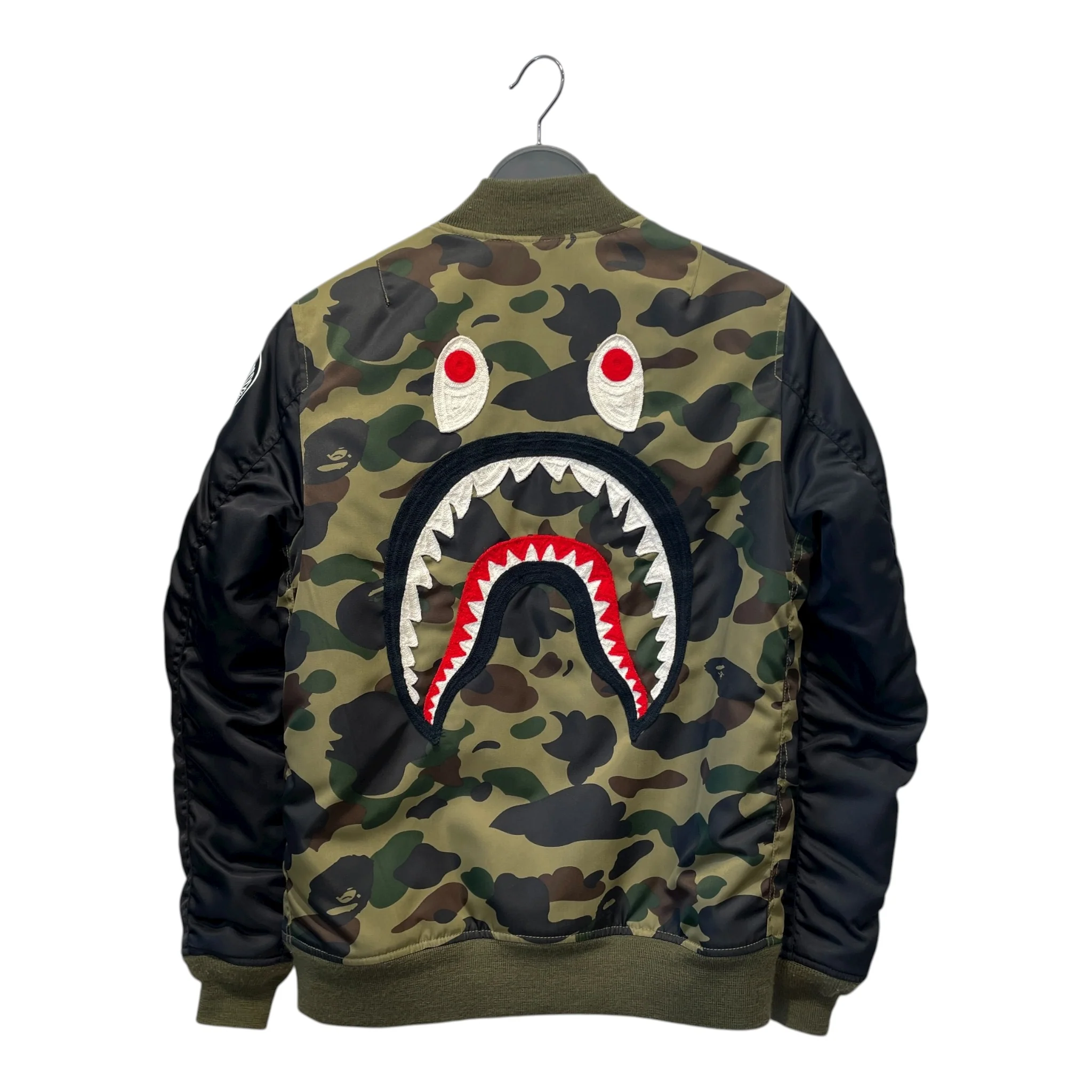 A BATHING APE/Flight Jkt/S/Nylon/GRN/Camouflage/1ST CAMO SHARK MA-1