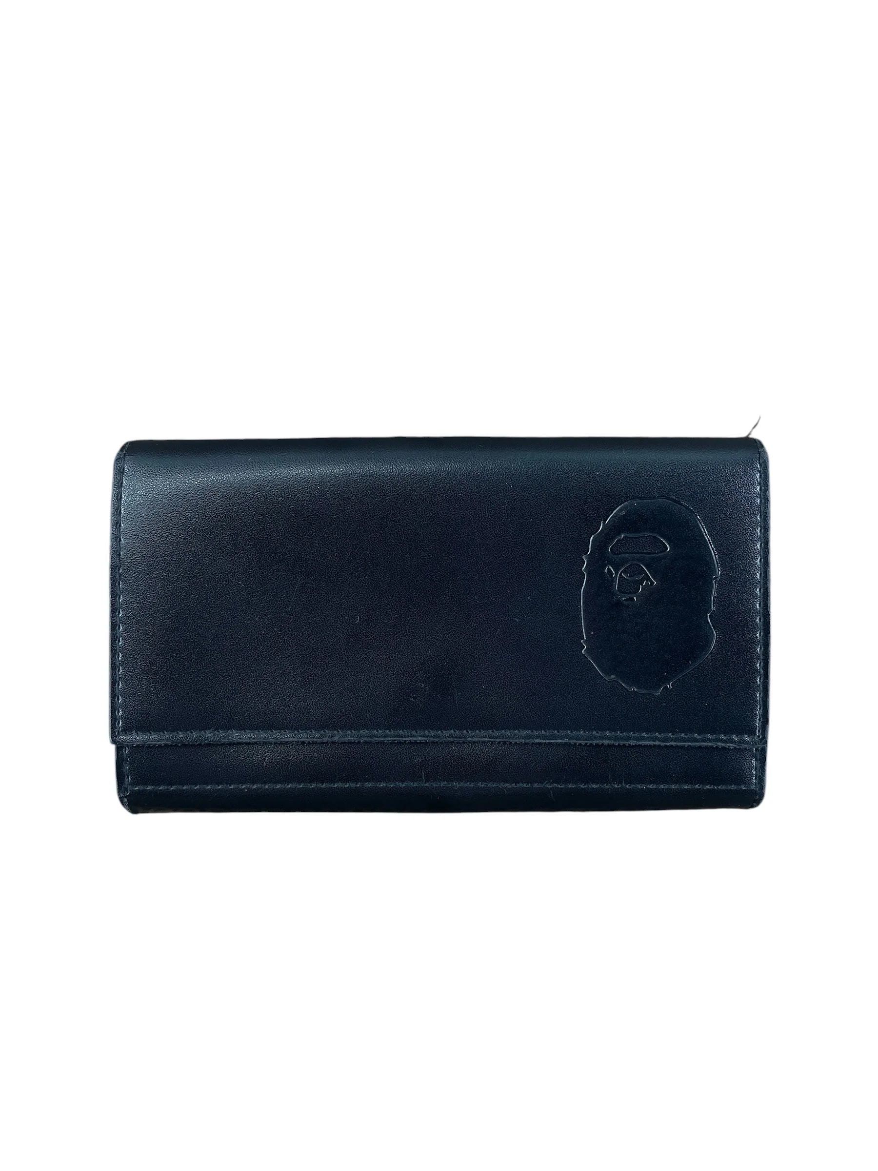 A BATHING APE/Long Wallet/Graphic/Leather/BLK/APE HEAD LONG WALLET