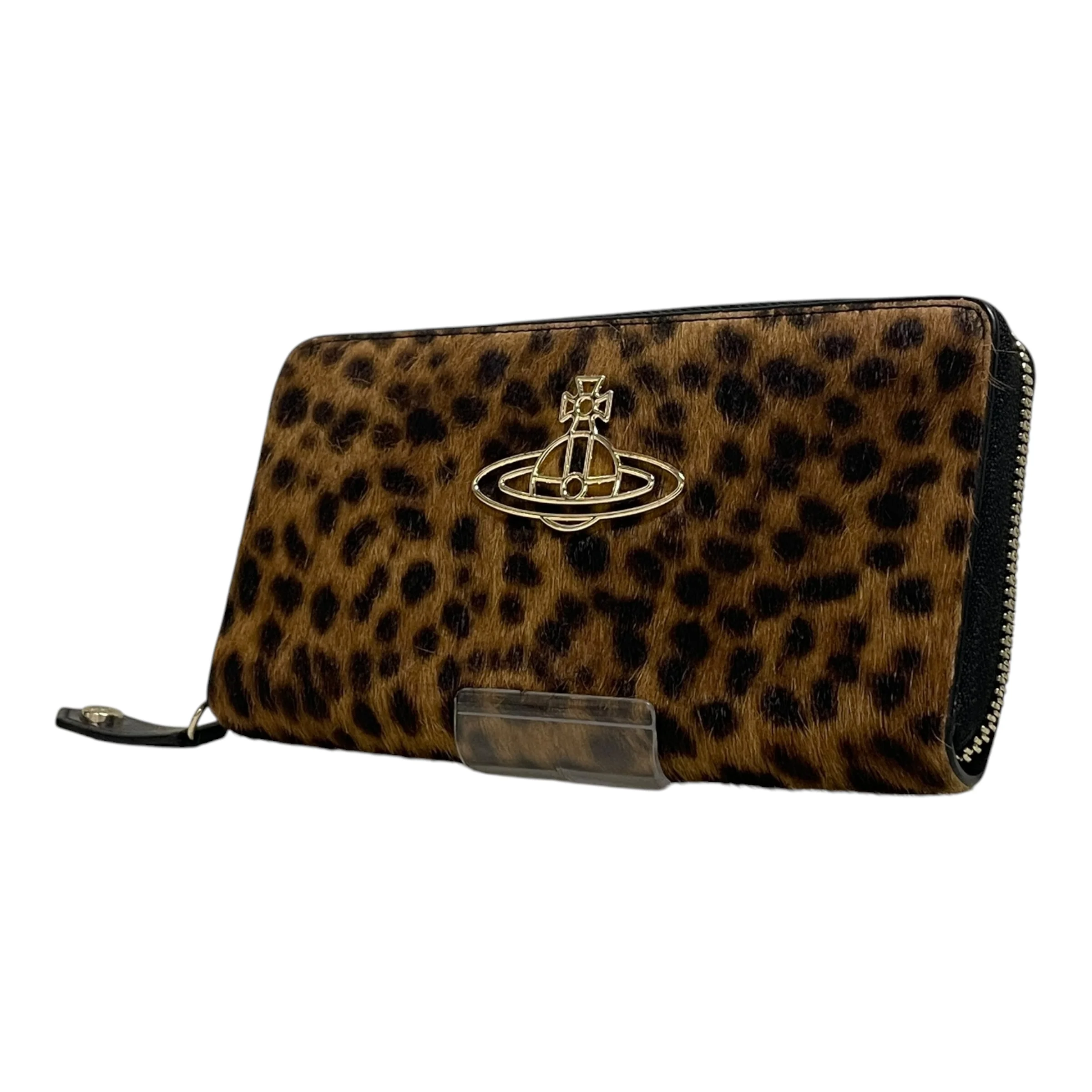 Vivienne Westwood/Clutch Bag/Animal Pattern/Leather/BLK/GLD FRONT LOGO