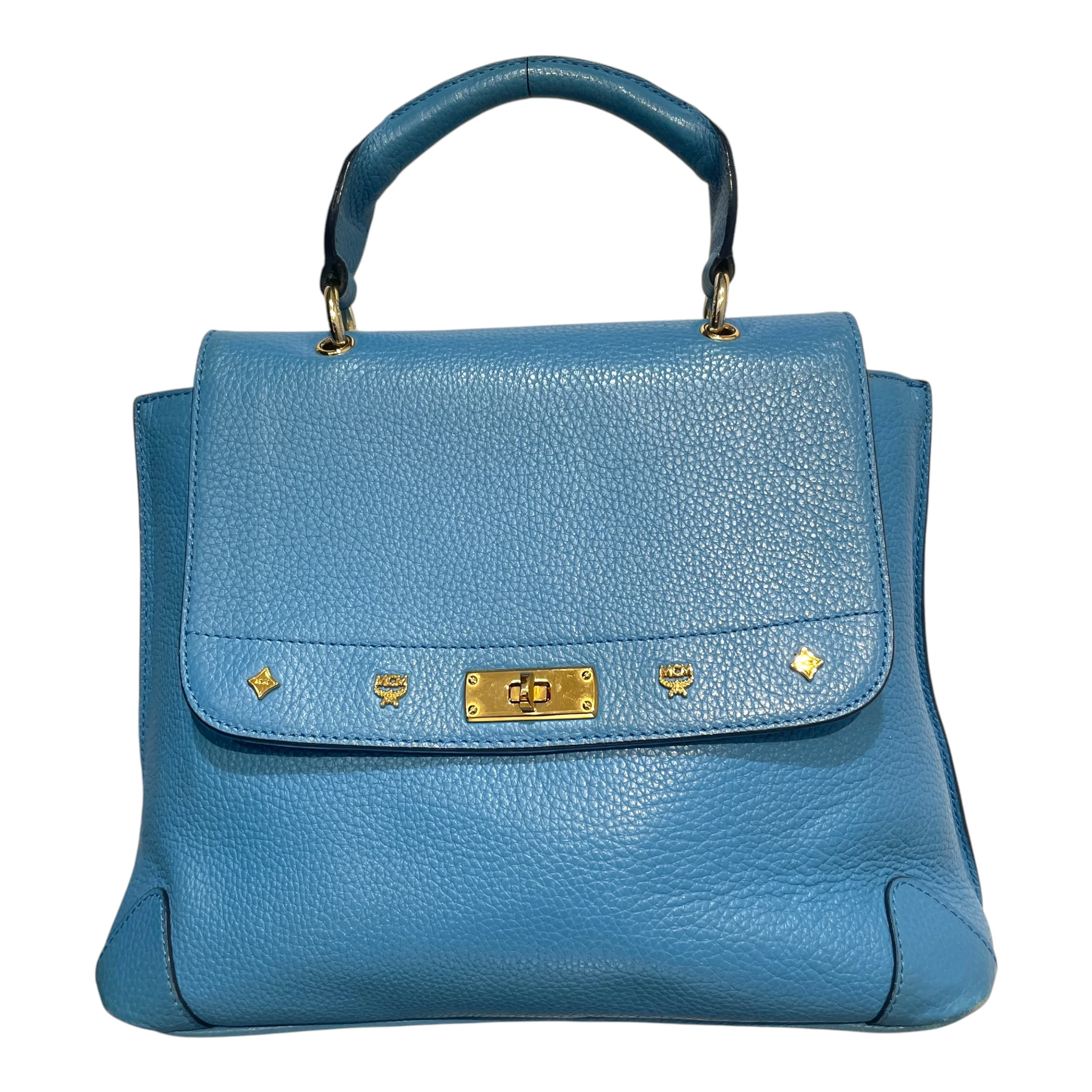 MCM/Clutch Bag/Leather/BLU/Leather handle bag Baby blue