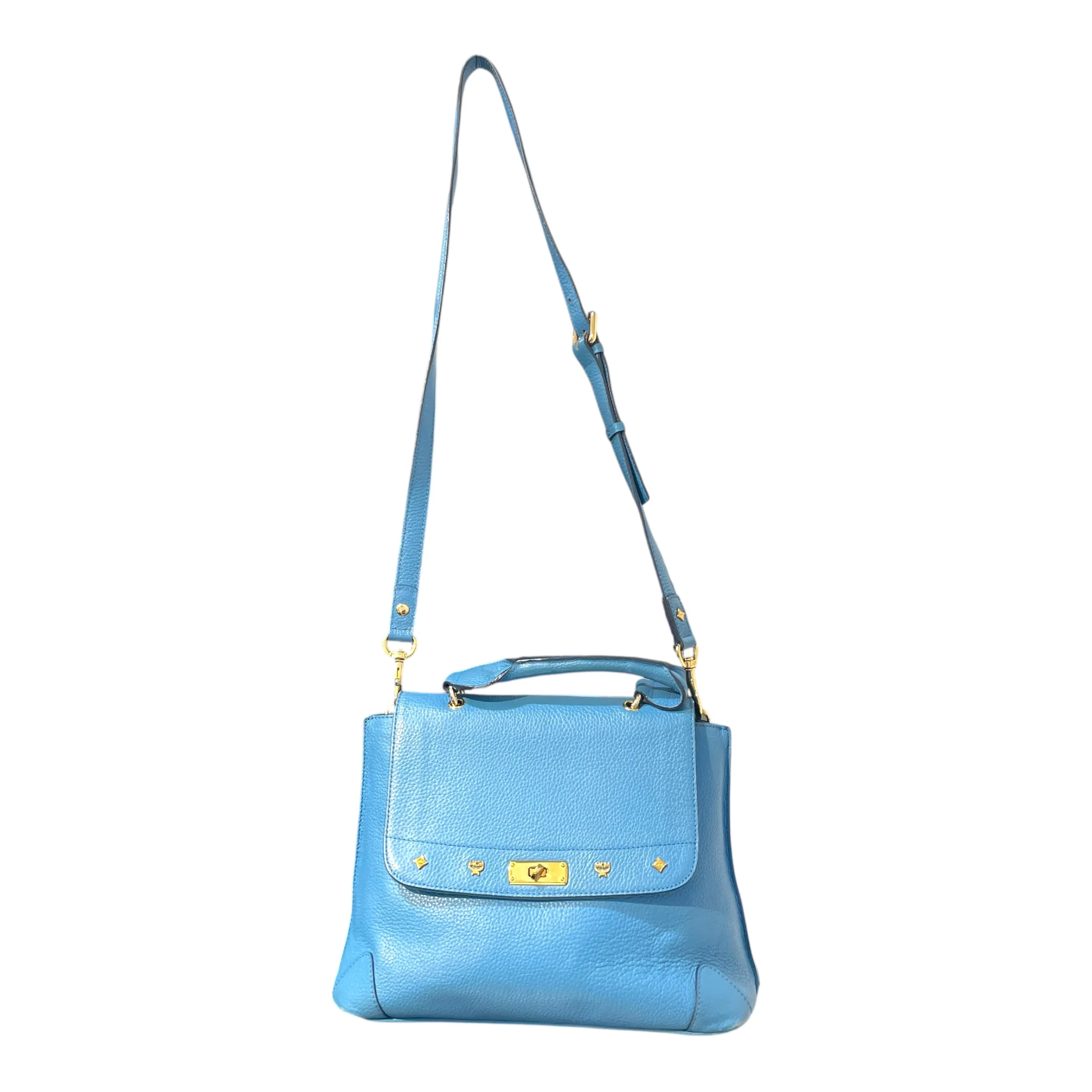 MCM/Clutch Bag/Leather/BLU/Leather handle bag Baby blue
