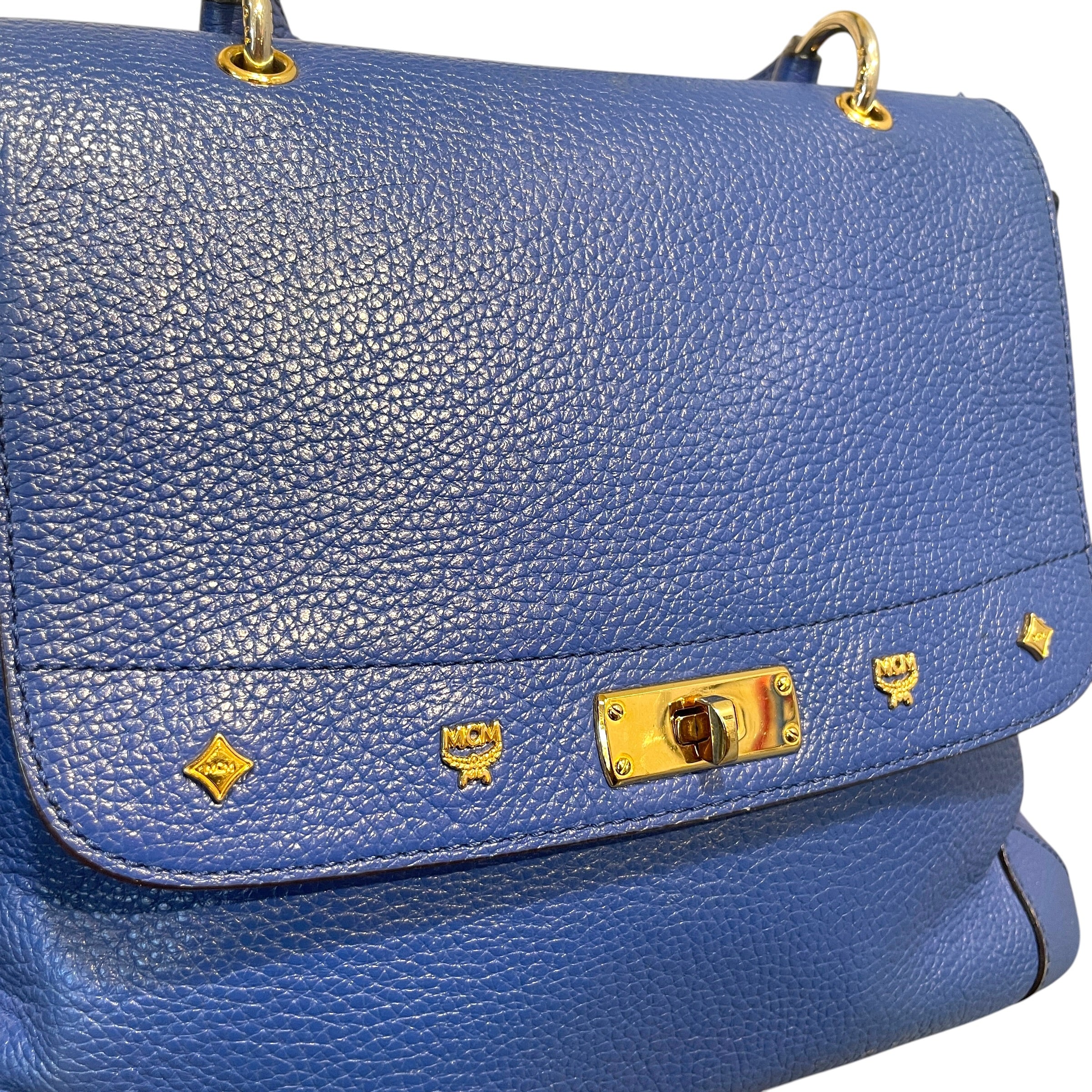 MCM/Clutch Bag/Leather/BLU/Leather handle bag Sky blue
