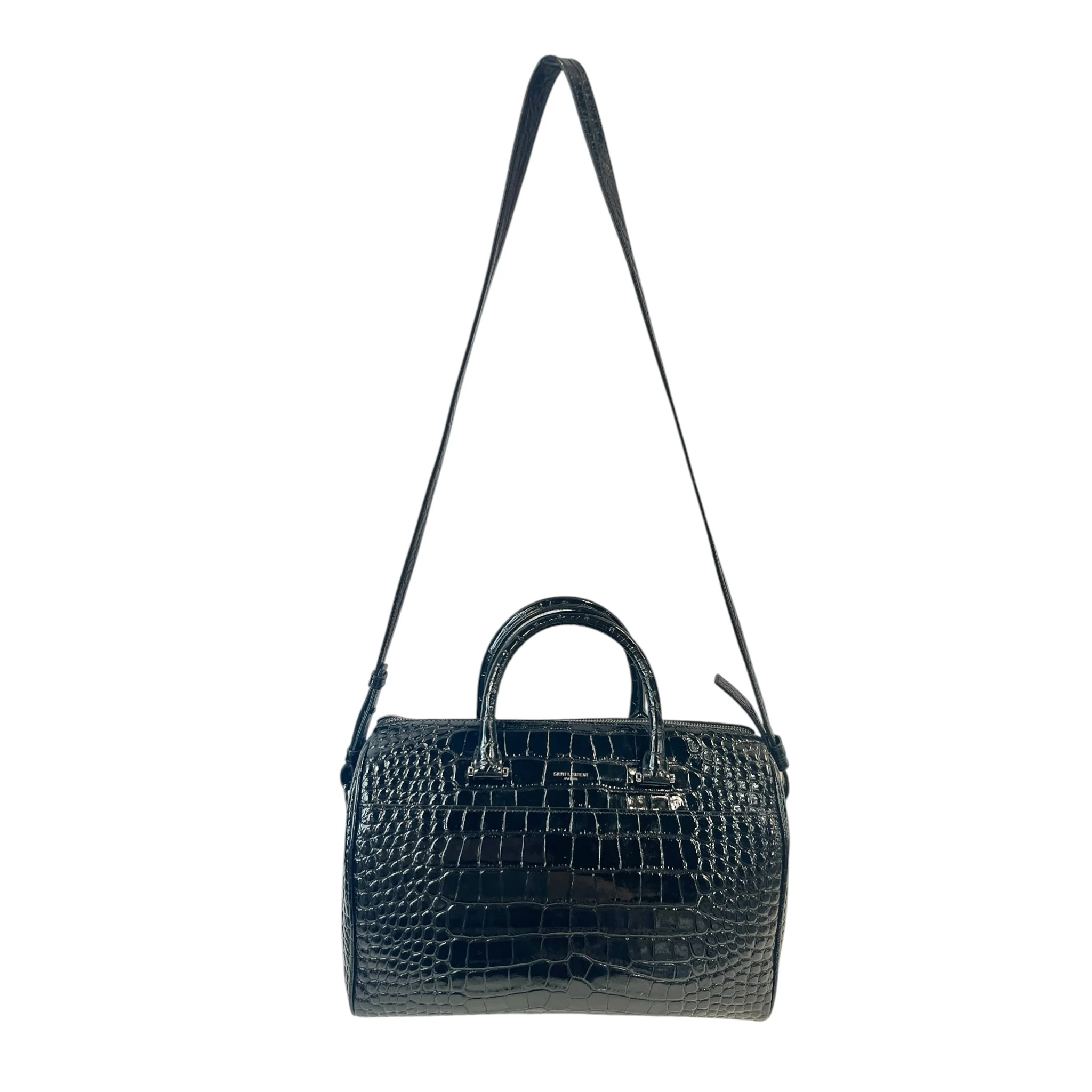 SAINT LAURENT/Hand Bag/Animal Pattern/Suede/BLK/CROCODILE