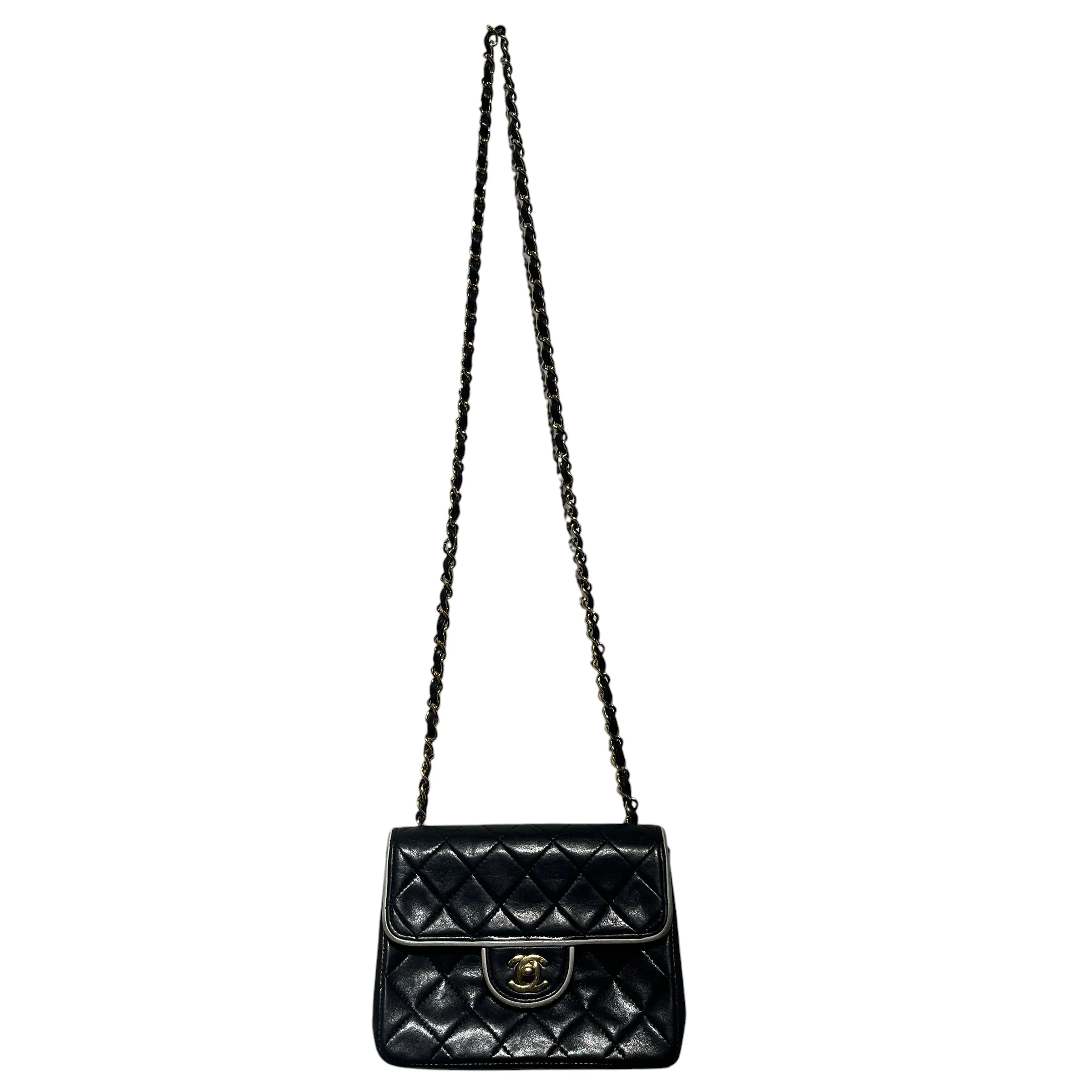 CHANEL/Cross Body Bag/Leather/BLK/Mini Flap