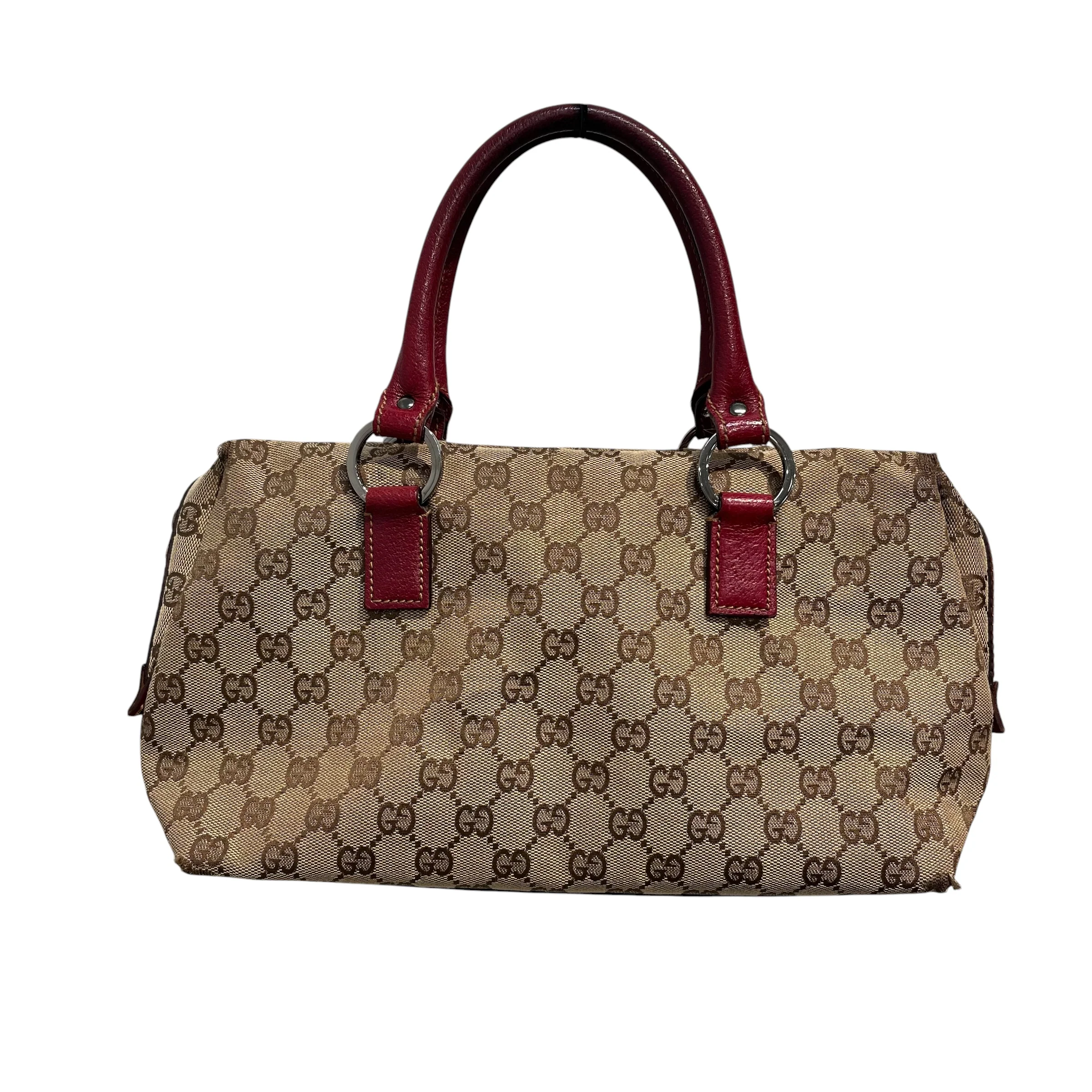 GUCCI/Hand Bag/Monogram/Cotton/BRW/VINTAGE/ RED HANDLE 113009