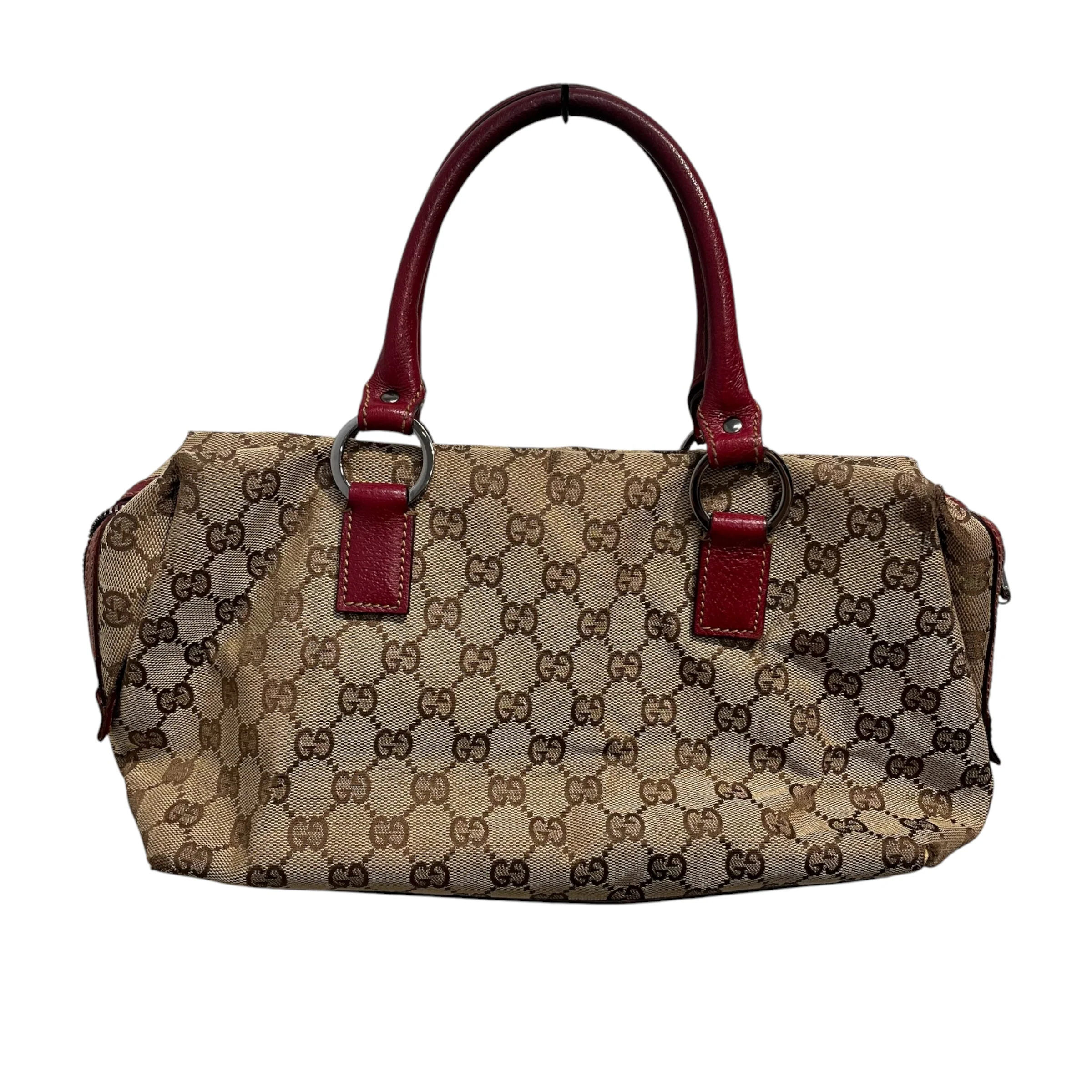 GUCCI/Hand Bag/Monogram/Cotton/BRW/VINTAGE/ RED HANDLE 113009