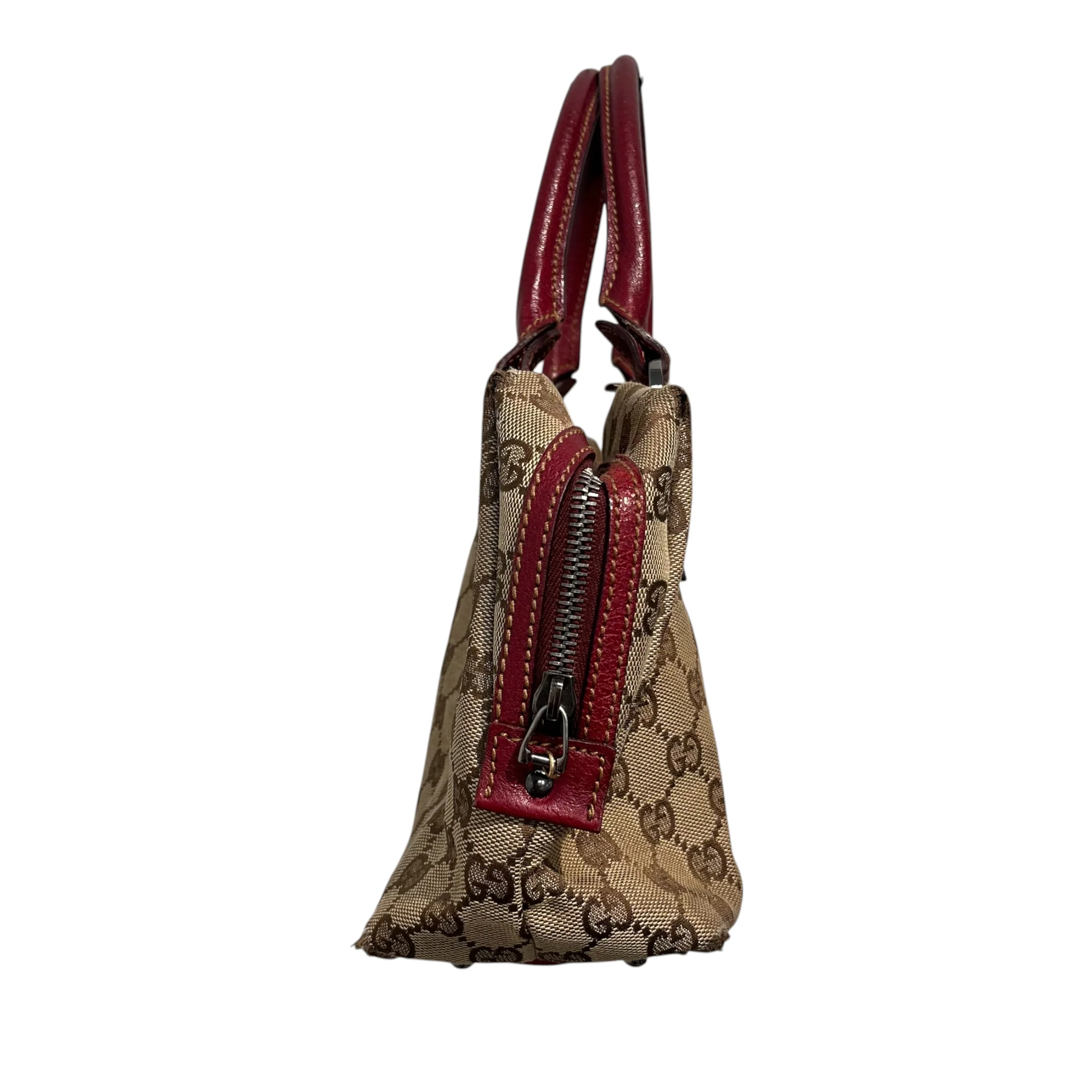 GUCCI/Hand Bag/Monogram/Cotton/BRW/VINTAGE/ RED HANDLE 113009