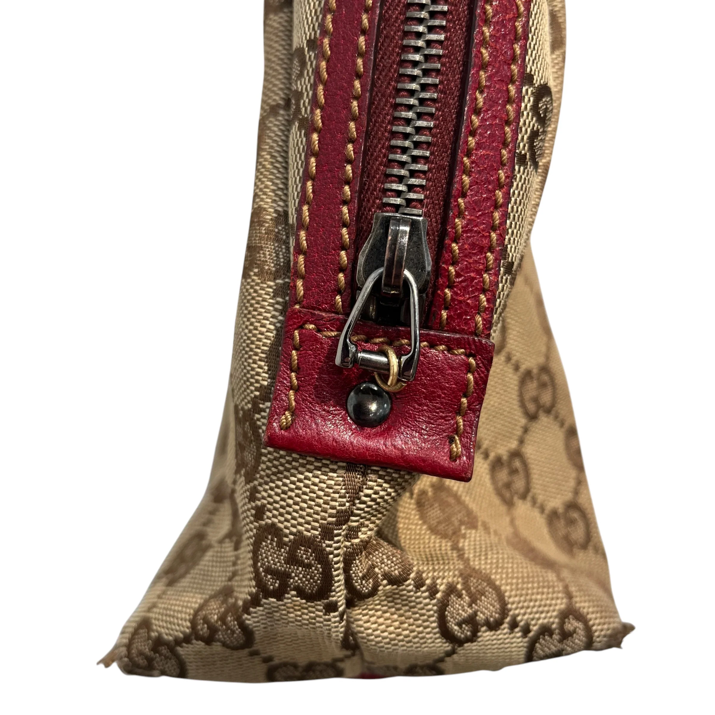 GUCCI/Hand Bag/Monogram/Cotton/BRW/VINTAGE/ RED HANDLE 113009