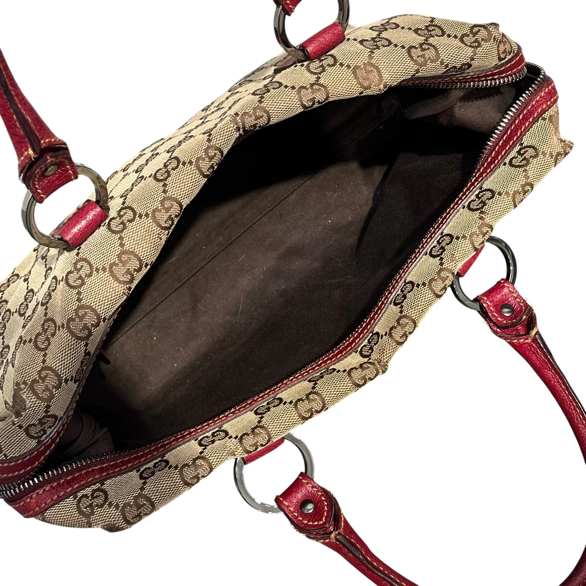 GUCCI/Hand Bag/Monogram/Cotton/BRW/VINTAGE/ RED HANDLE 113009