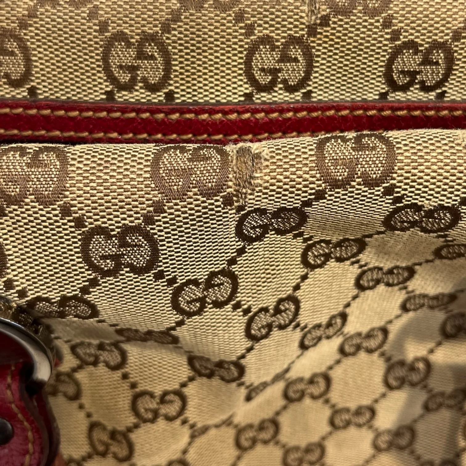 GUCCI/Hand Bag/Monogram/Cotton/BRW/VINTAGE/ RED HANDLE 113009