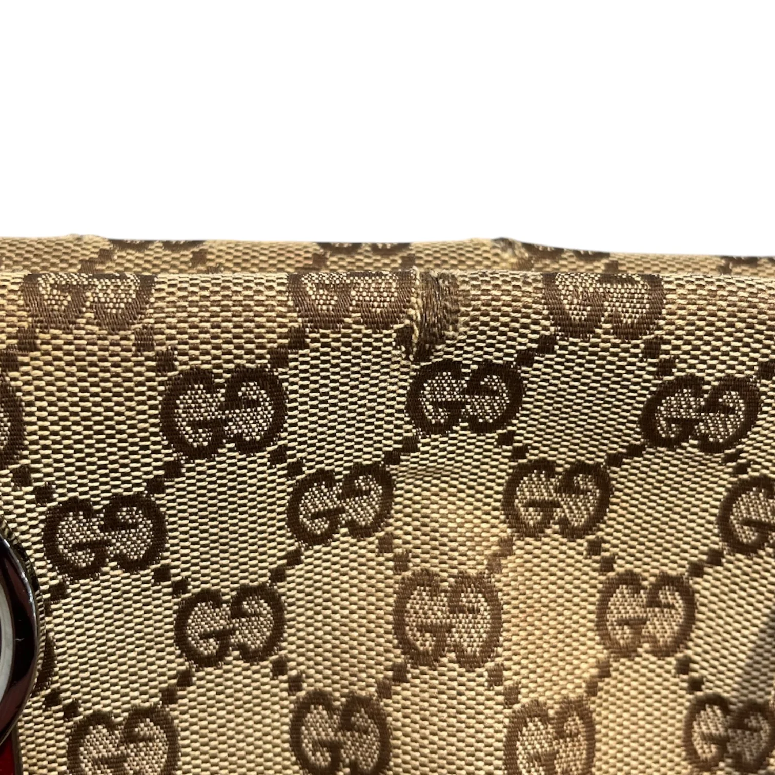 GUCCI/Hand Bag/Monogram/Cotton/BRW/VINTAGE/ RED HANDLE 113009