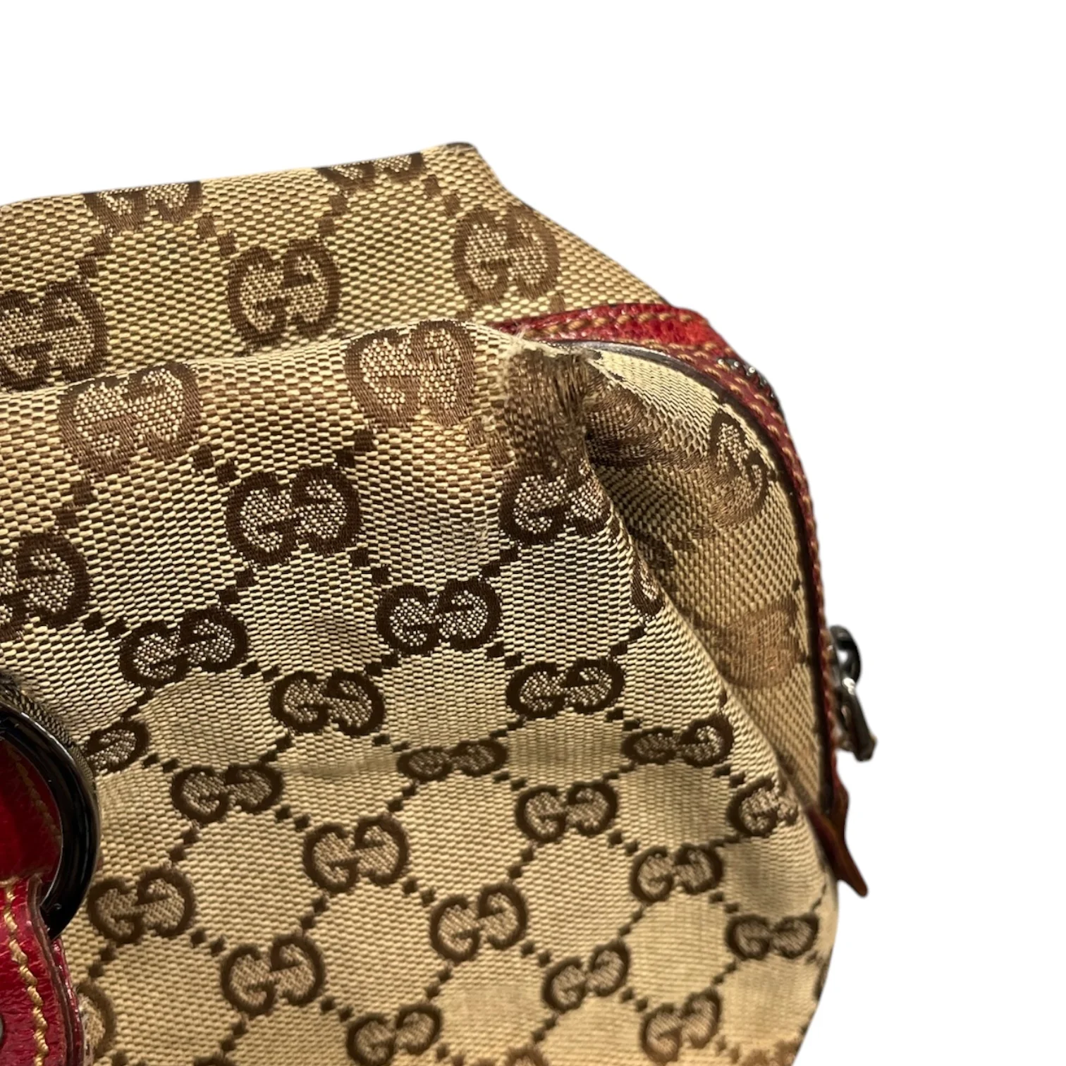GUCCI/Hand Bag/Monogram/Cotton/BRW/VINTAGE/ RED HANDLE 113009