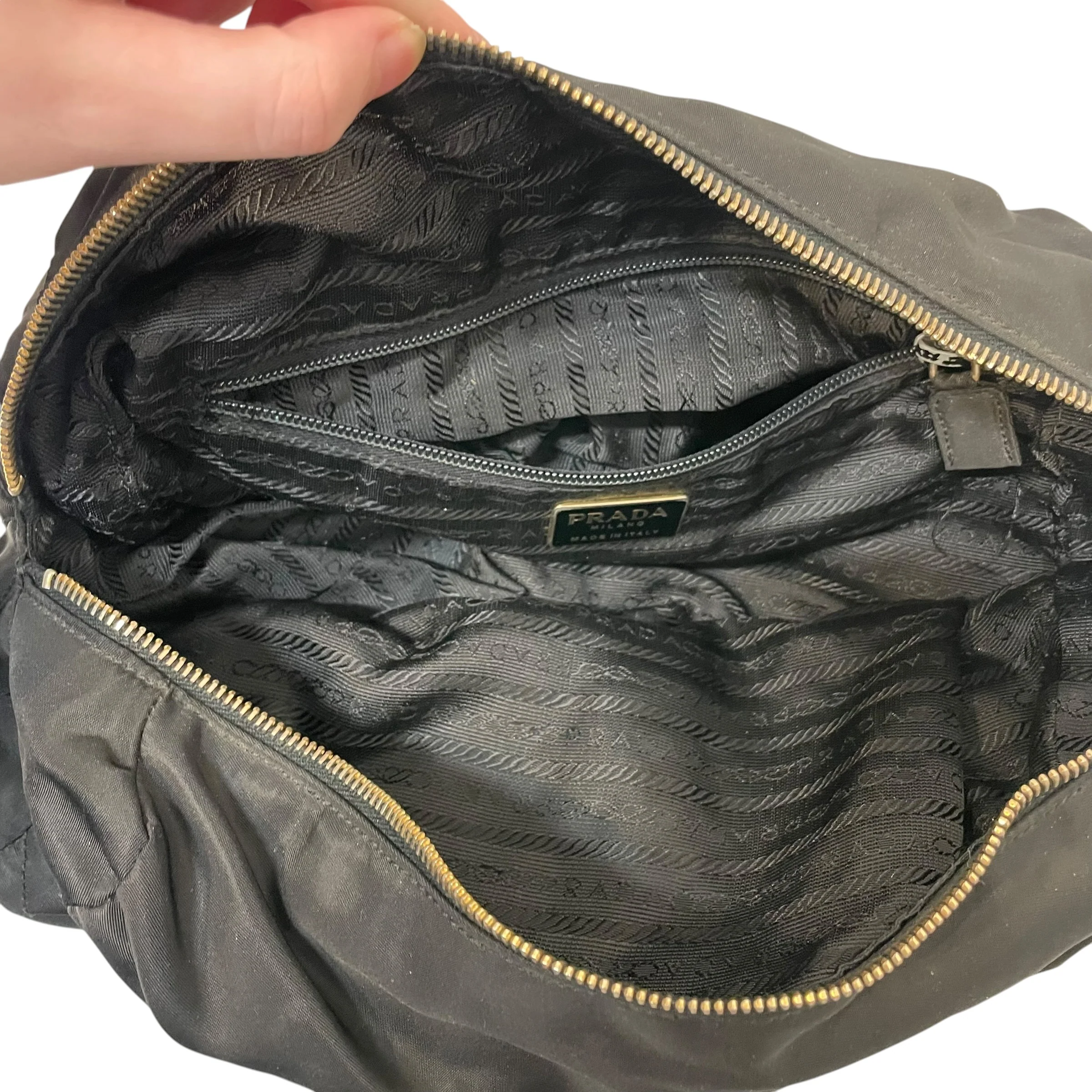 PRADA/Pouch/Nylon/BLK/tessuto quilted chain