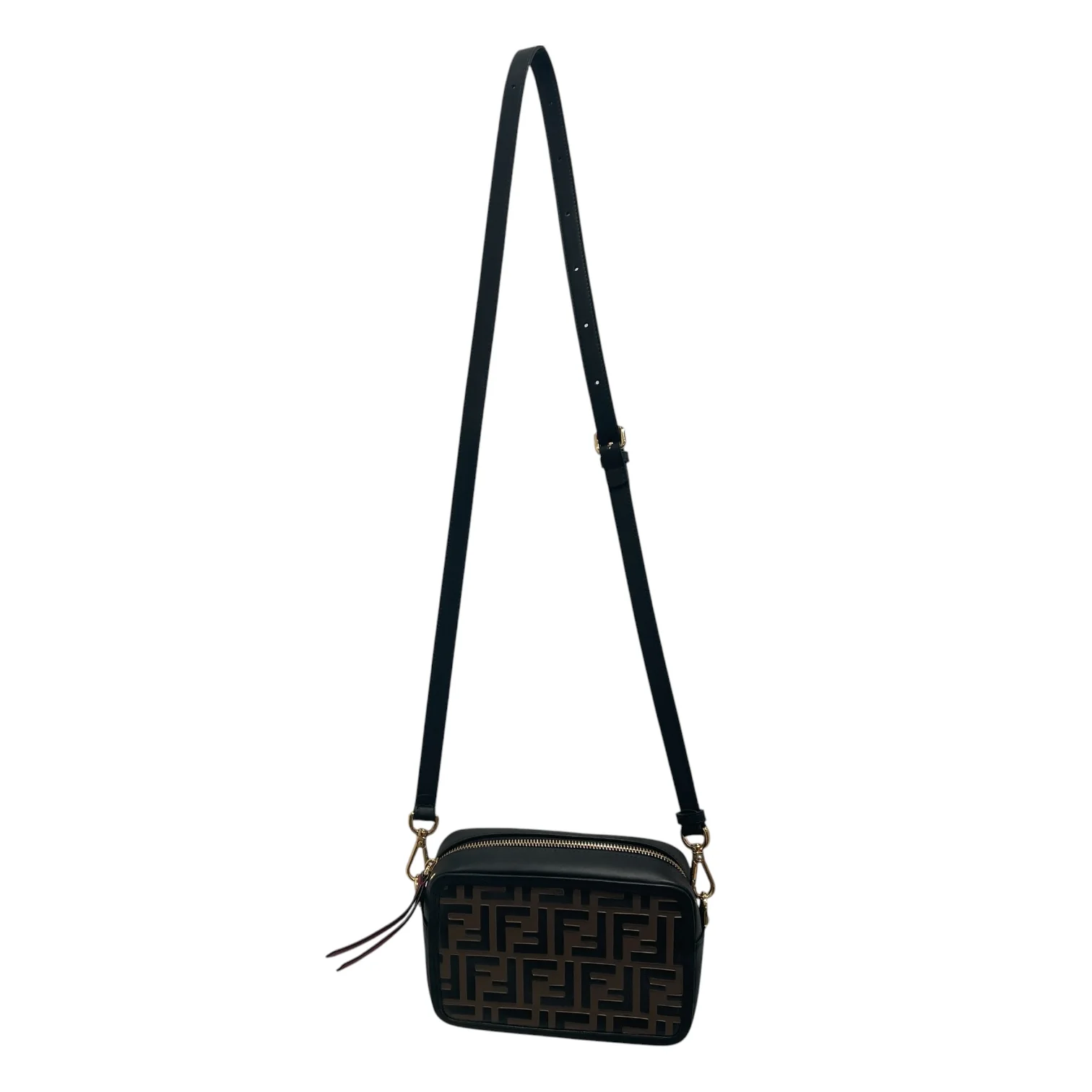 FENDI/Cross Body Bag/Monogram/Leather/BLK/Zucca FF Embossed Camera