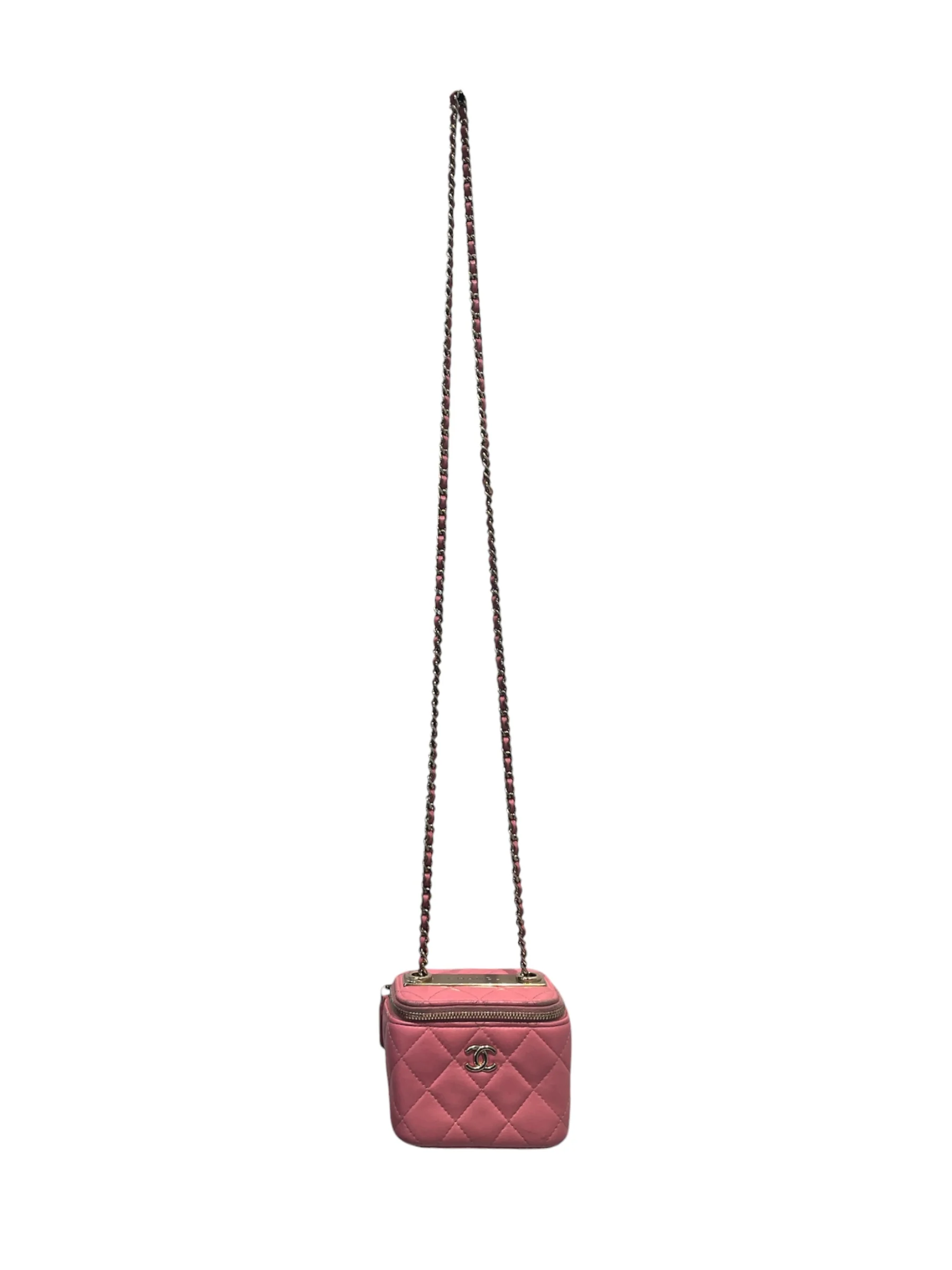 CHANEL/Cross Body Bag/Leather/PNK/QUILTED MINI VANITY CASE