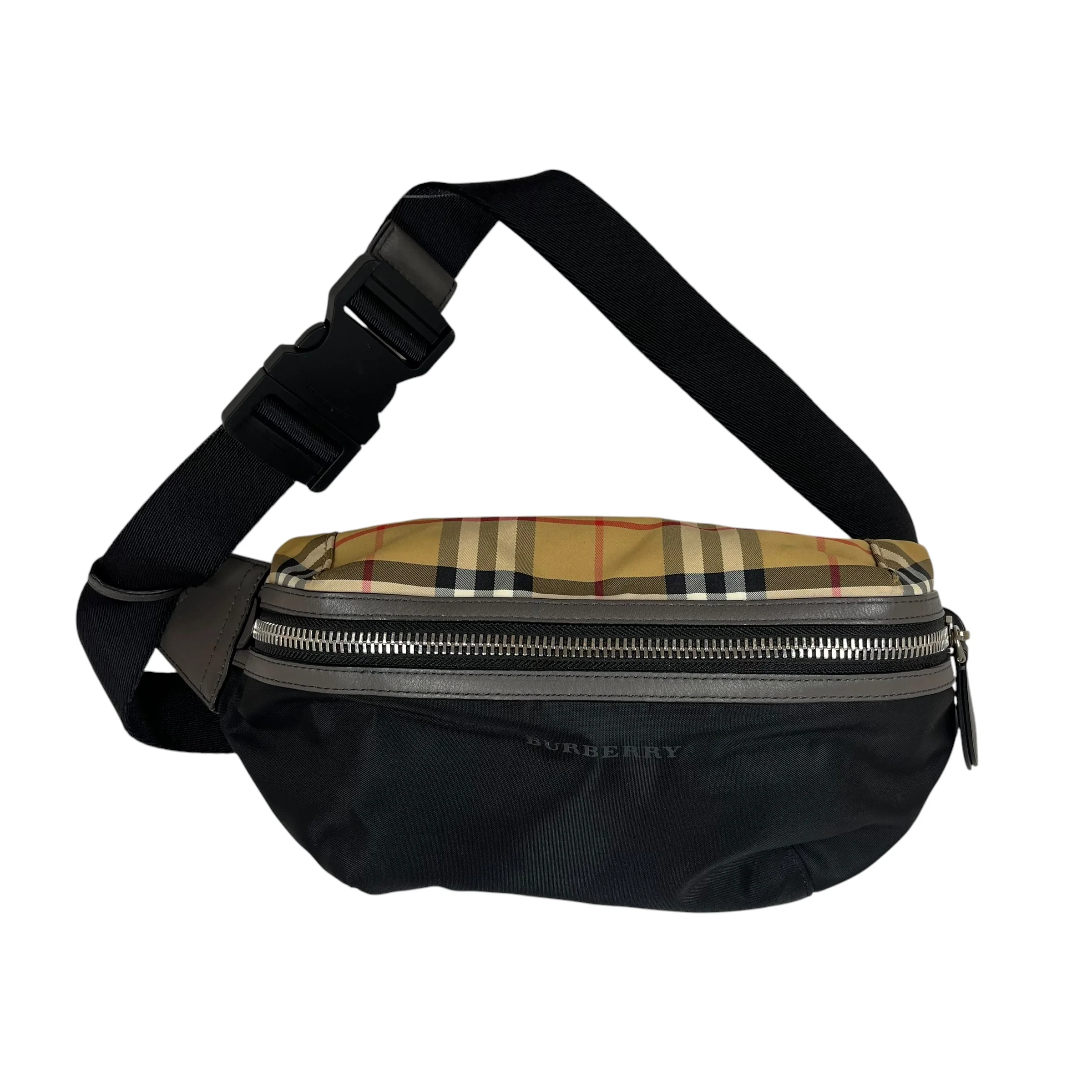 BURBERRY/Fanny Pack/Plaid/BLK/Check Plaid Nylon Waist Bag