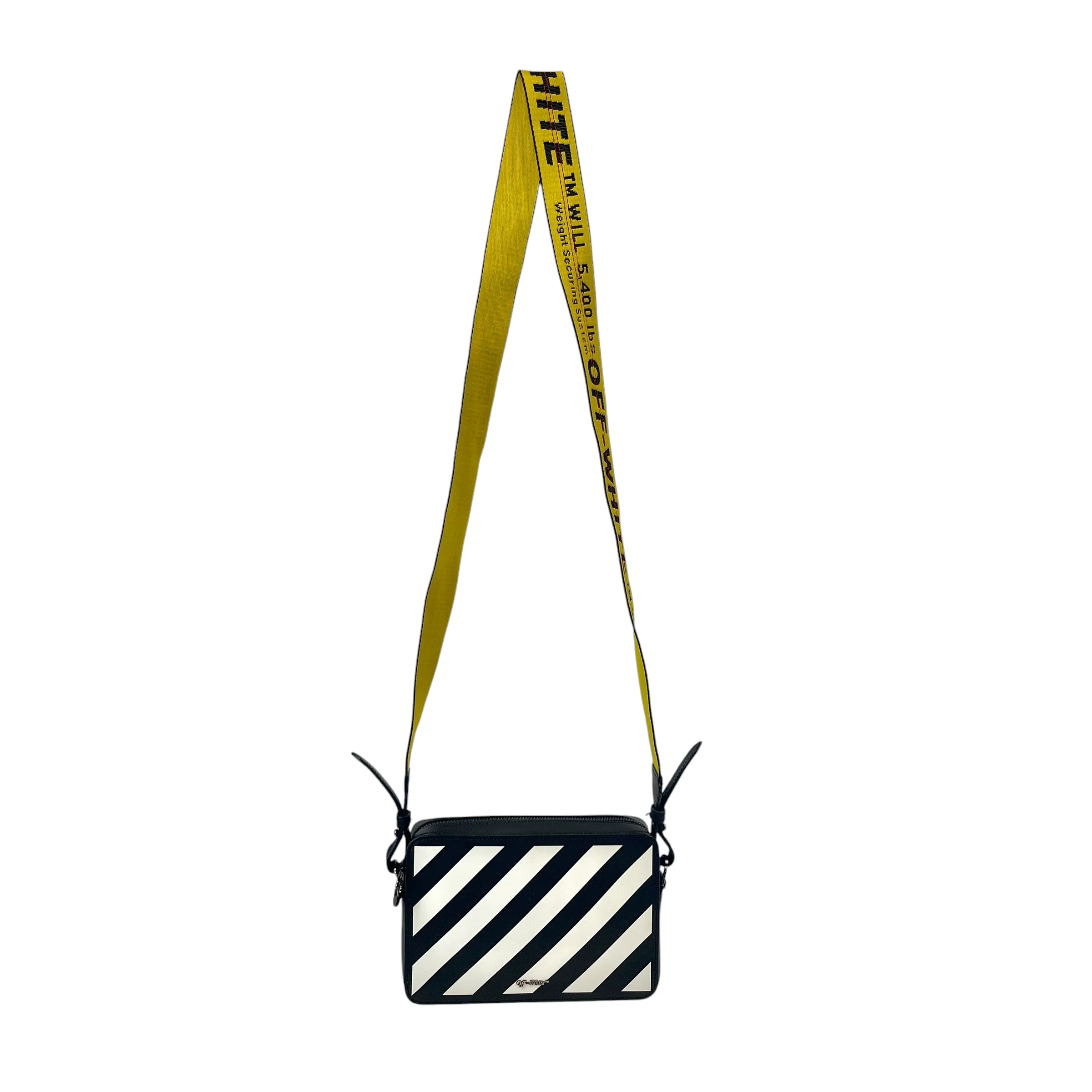 OFF-WHITE/Cross Body Bag/Stripe/Leather/BLK/SAFFIANO MINI DIAG