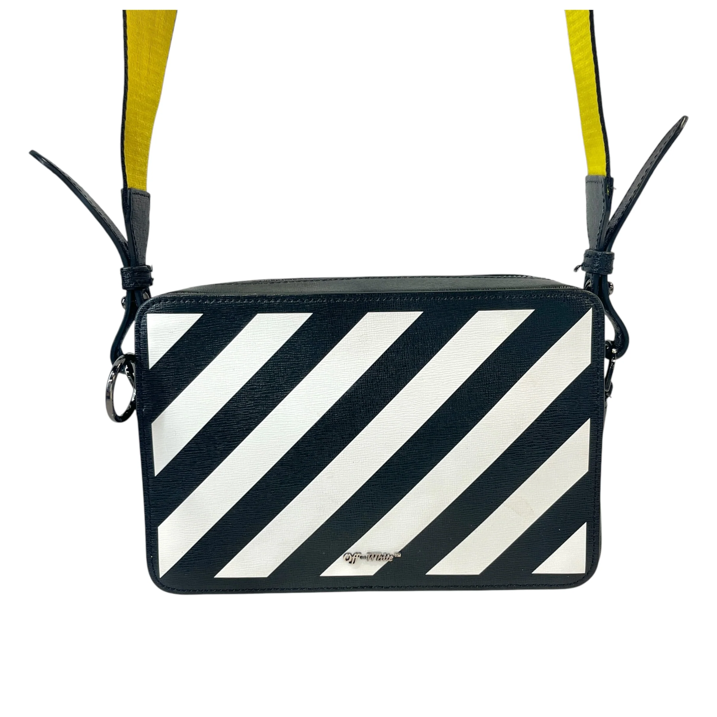 OFF-WHITE/Cross Body Bag/Stripe/Leather/BLK/SAFFIANO MINI DIAG