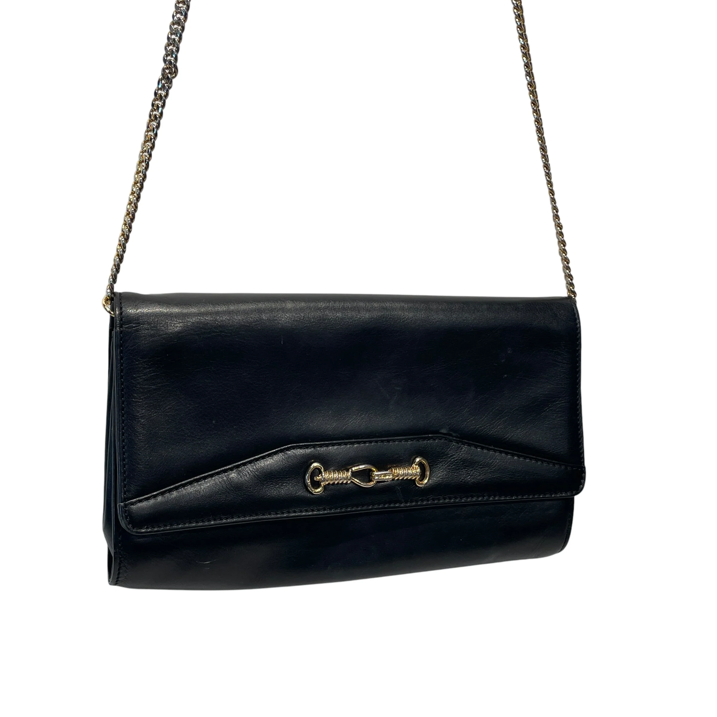 CELINE/Cross Body Bag/Leather/BLK/gold horsebit/detachable chain