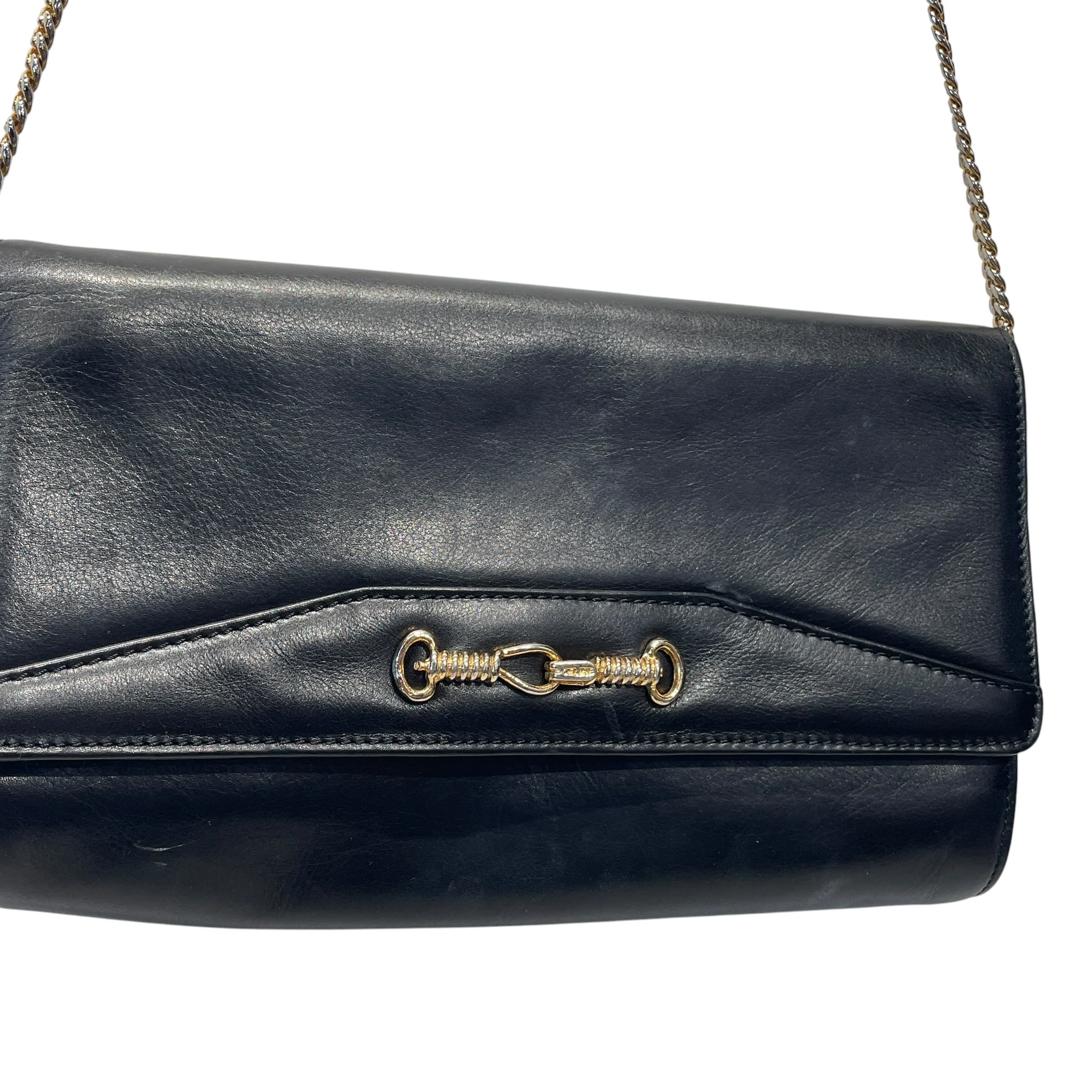 CELINE/Cross Body Bag/Leather/BLK/gold horsebit/detachable chain