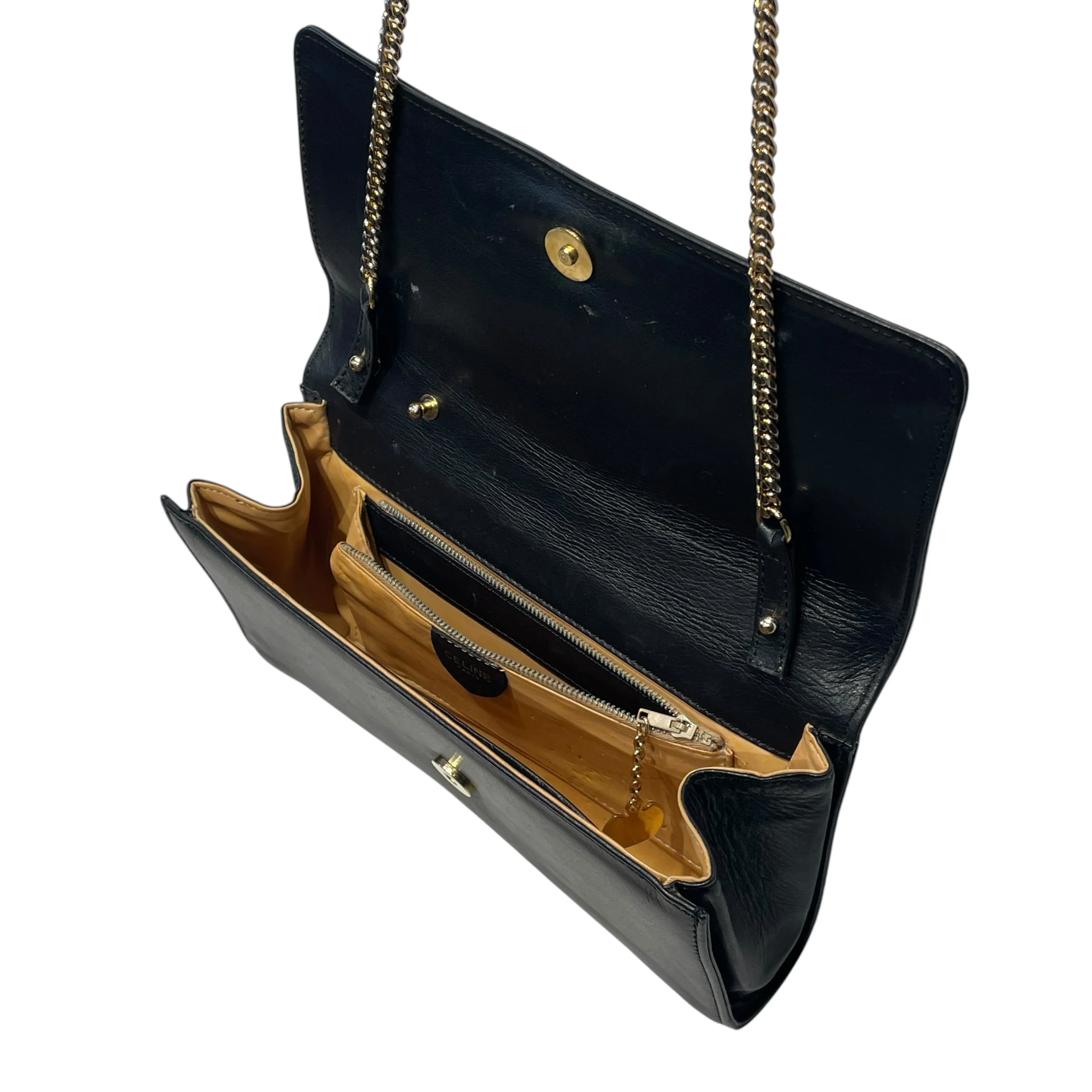 CELINE/Cross Body Bag/Leather/BLK/gold horsebit/detachable chain
