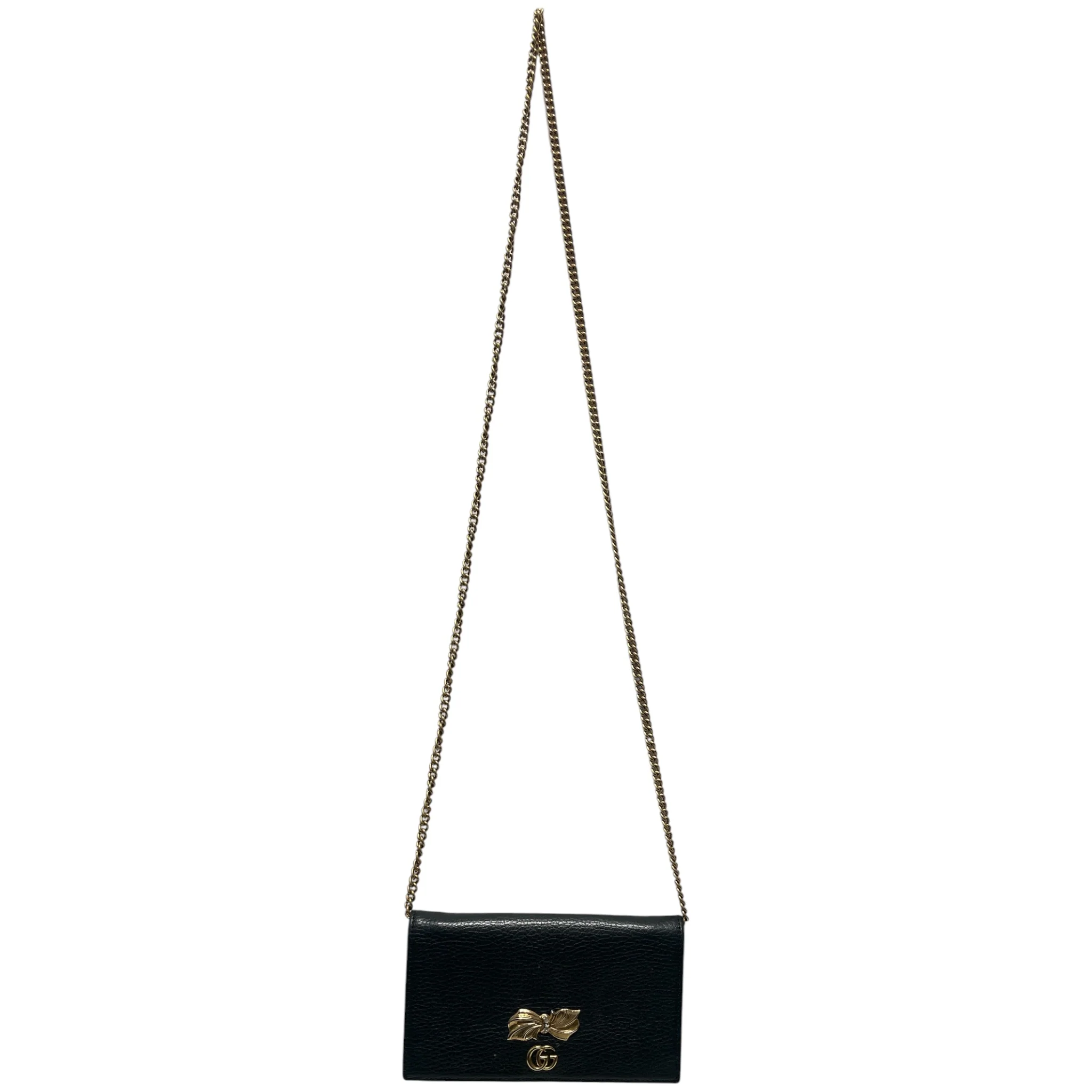 GUCCI/Cross Body Bag/Leather/BLK/Bow Wallet On Chain
