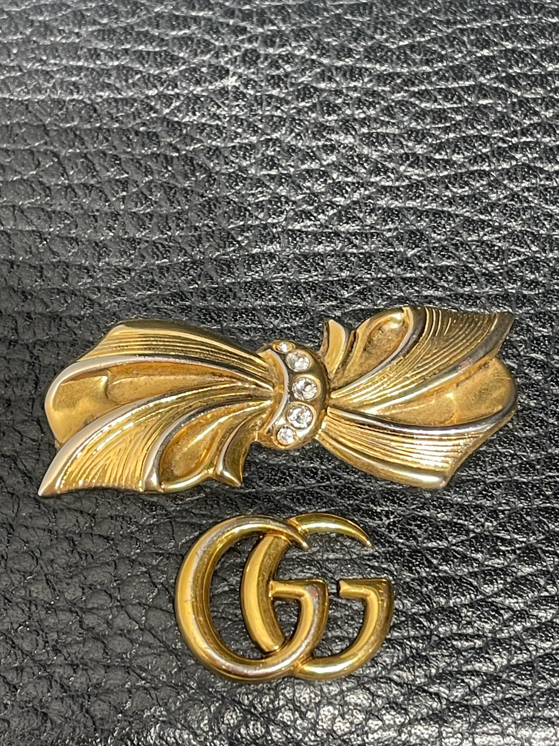 GUCCI/Cross Body Bag/Leather/BLK/Bow Wallet On Chain