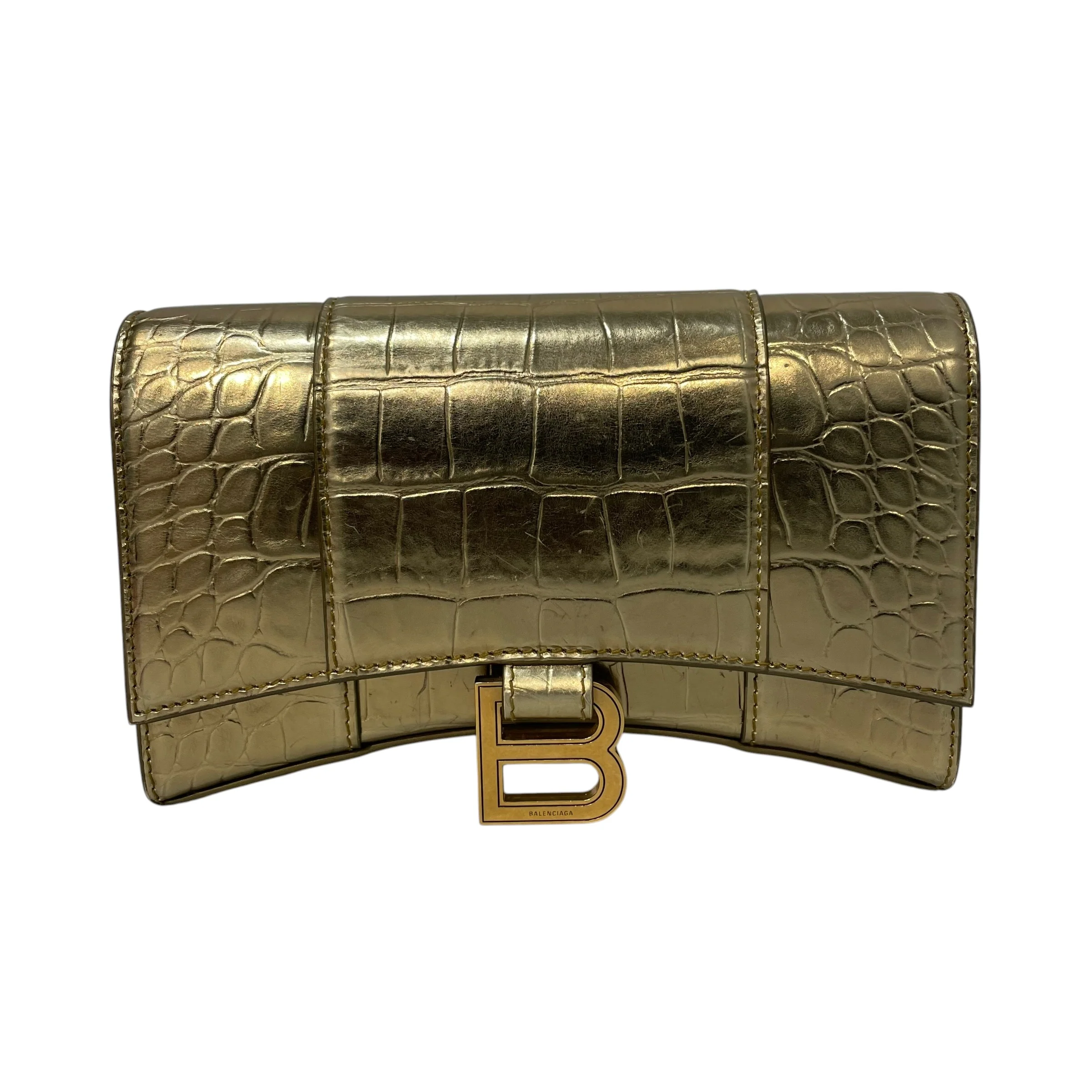 BALENCIAGA/Cross Body Bag/Leather/GLD/hourglass croc
