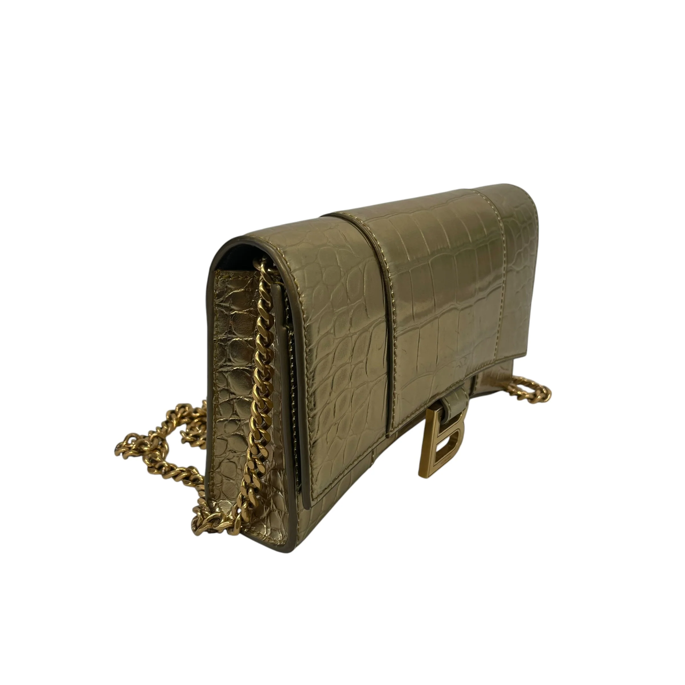 BALENCIAGA/Cross Body Bag/Leather/GLD/hourglass croc
