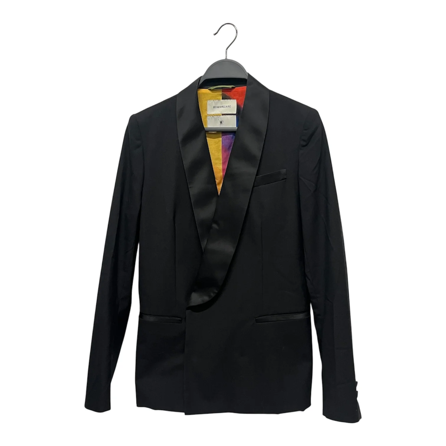 MIHARA YASUHIRO/Tailored Jkt/38/Wool/BLK/SILK LAPEL