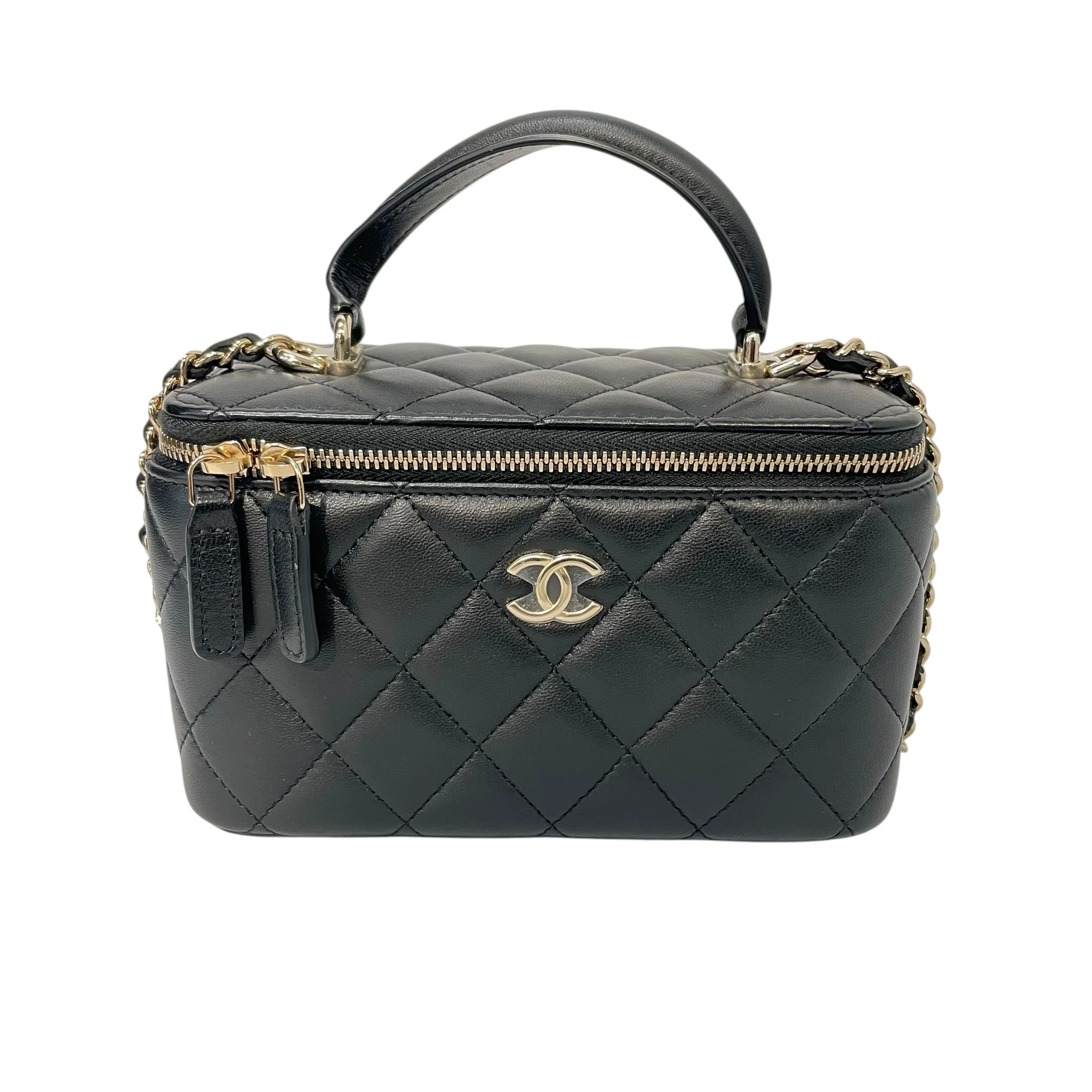 CHANEL/Pouch/Leather/BLK/quilted vanity case crosschain