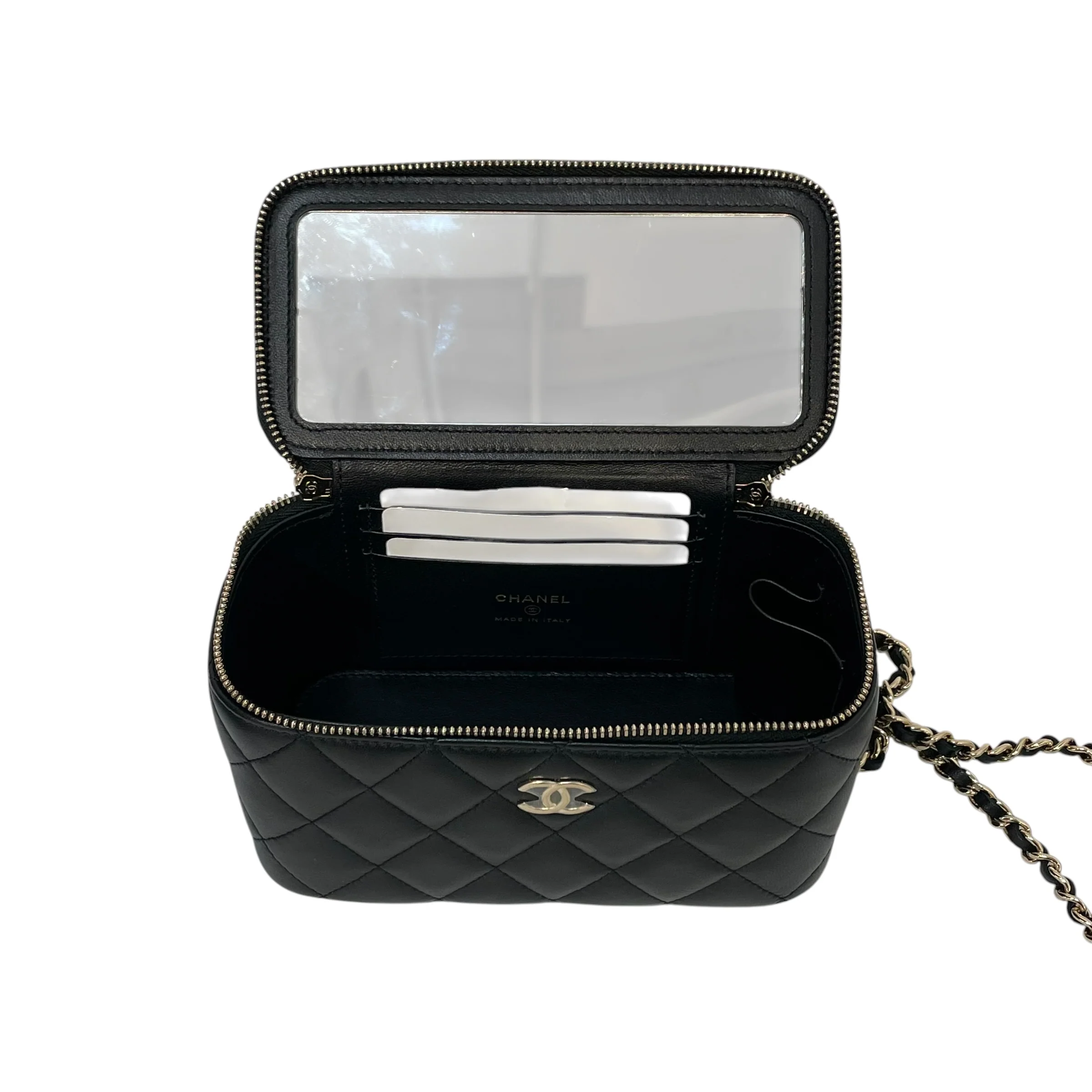 CHANEL/Pouch/Leather/BLK/quilted vanity case crosschain