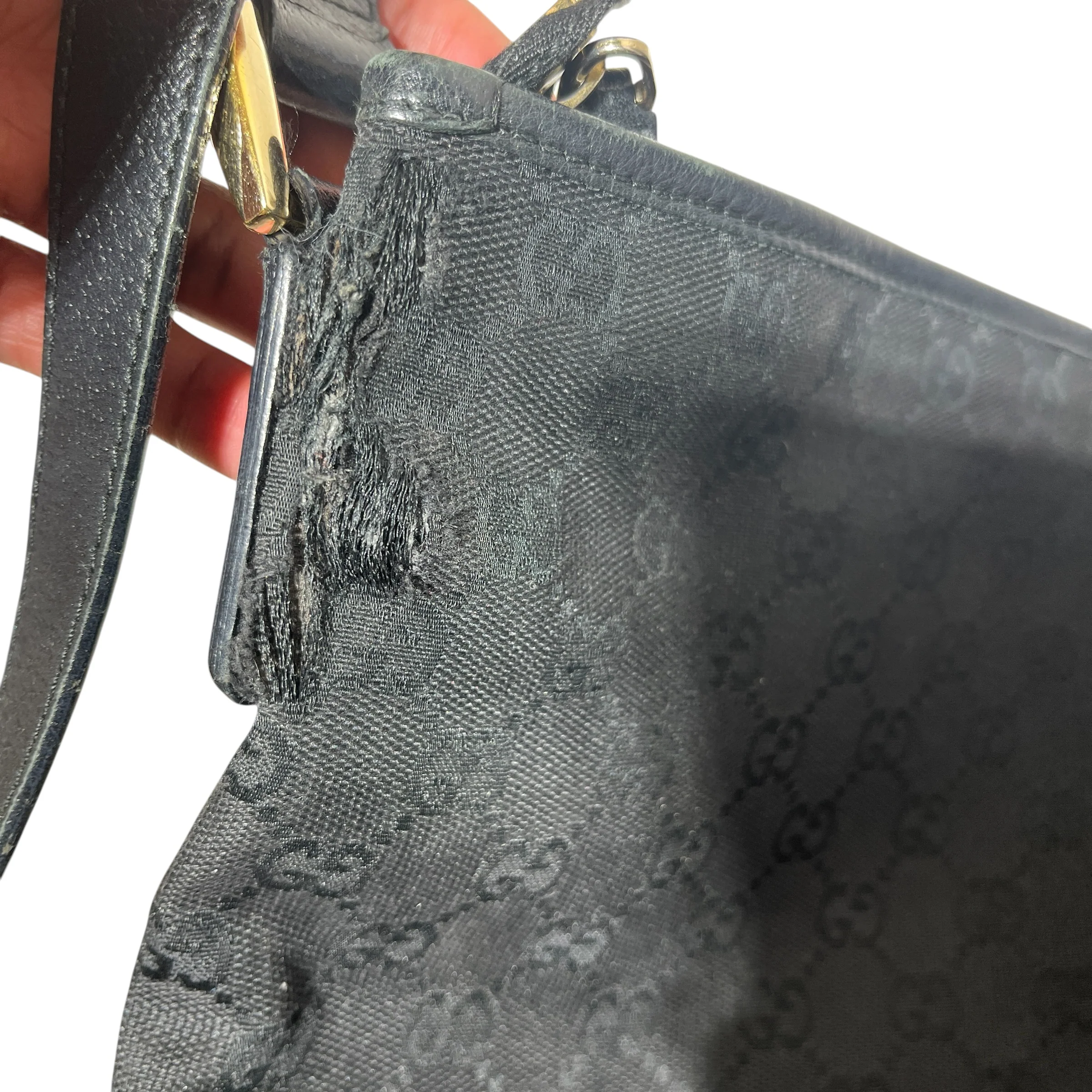 GUCCI/Hand Bag/Monogram/Cotton/BLK/Canvas Abbey D Ring Shoulder