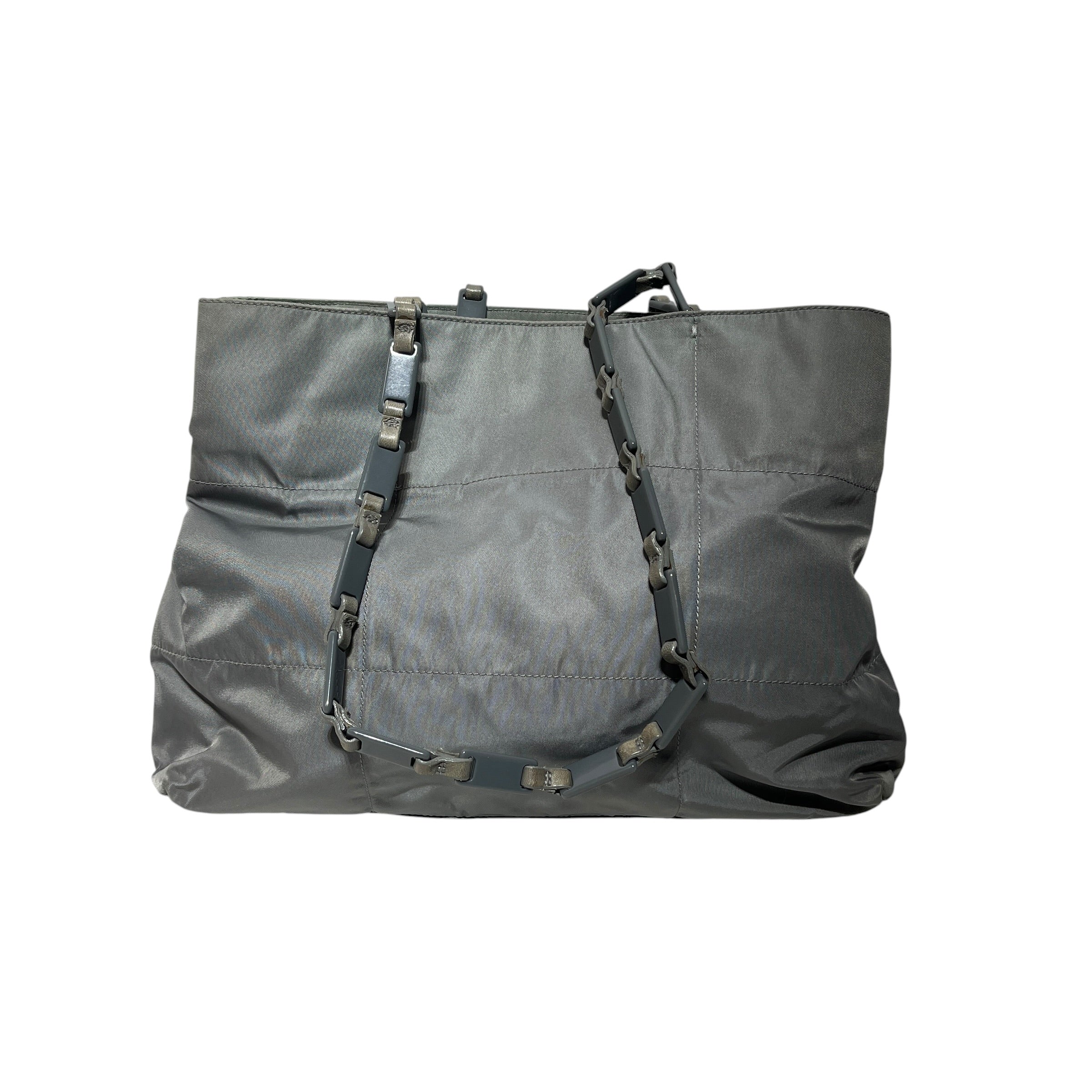 PRADA/Hand Bag/Nylon/GRY/Chain Straps Tote Quilted