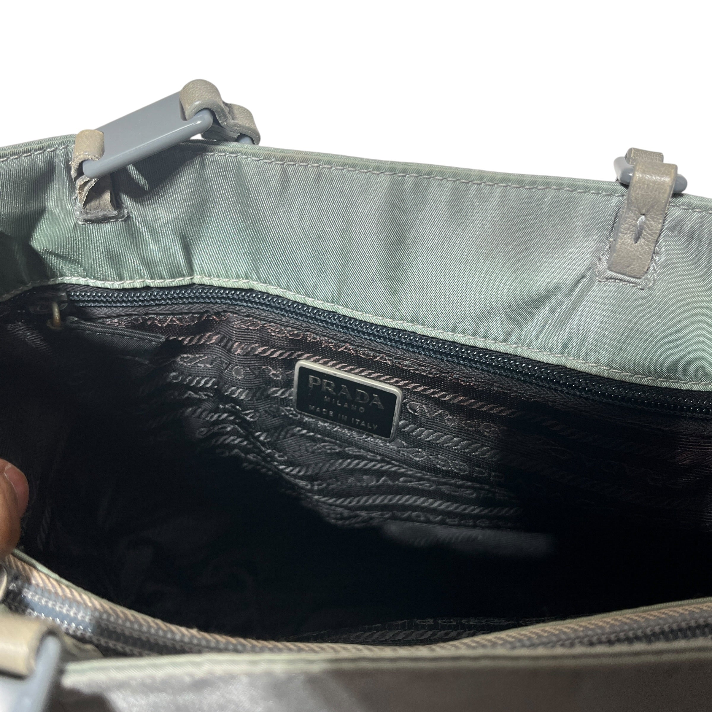 PRADA/Hand Bag/Nylon/GRY/Chain Straps Tote Quilted