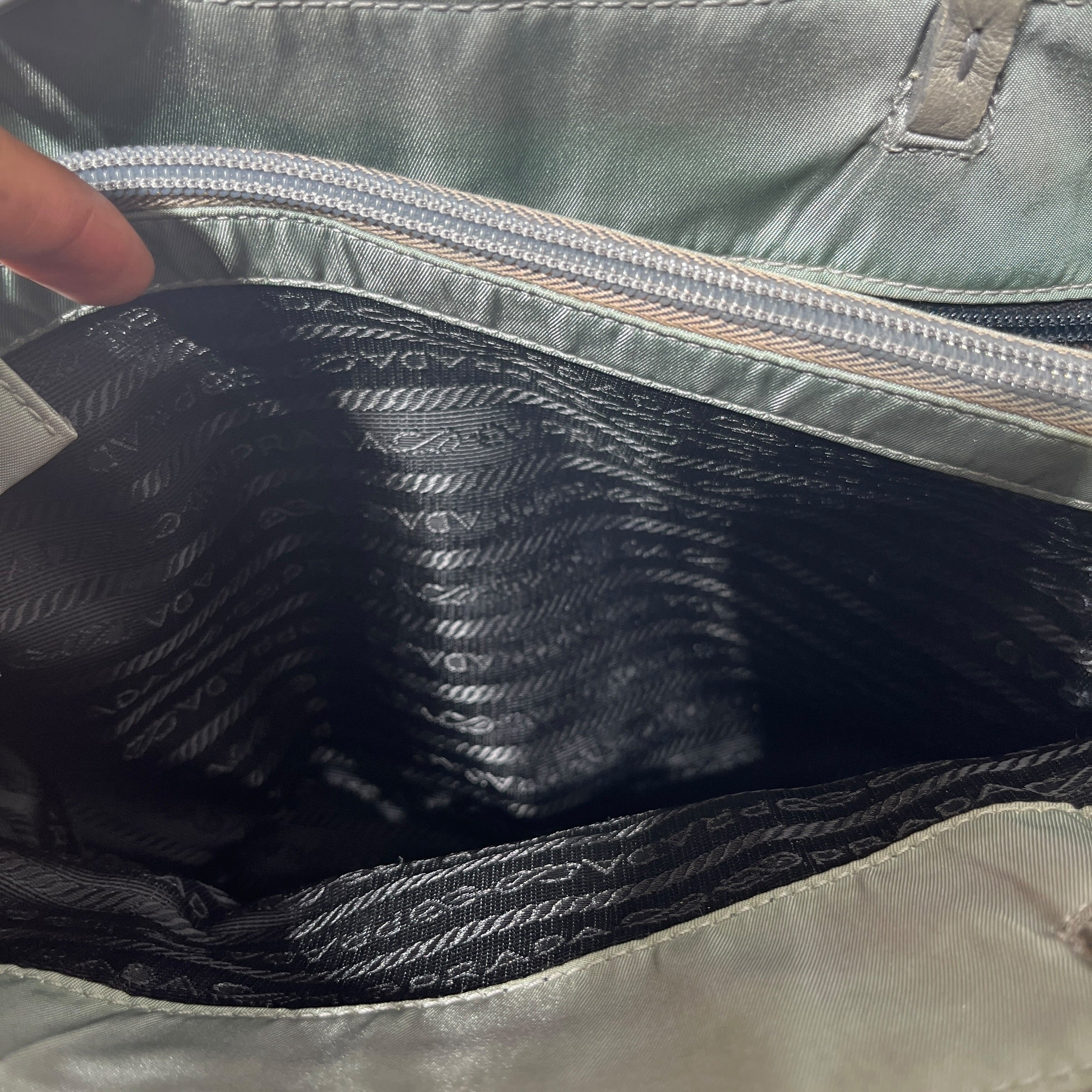 PRADA/Hand Bag/Nylon/GRY/Chain Straps Tote Quilted
