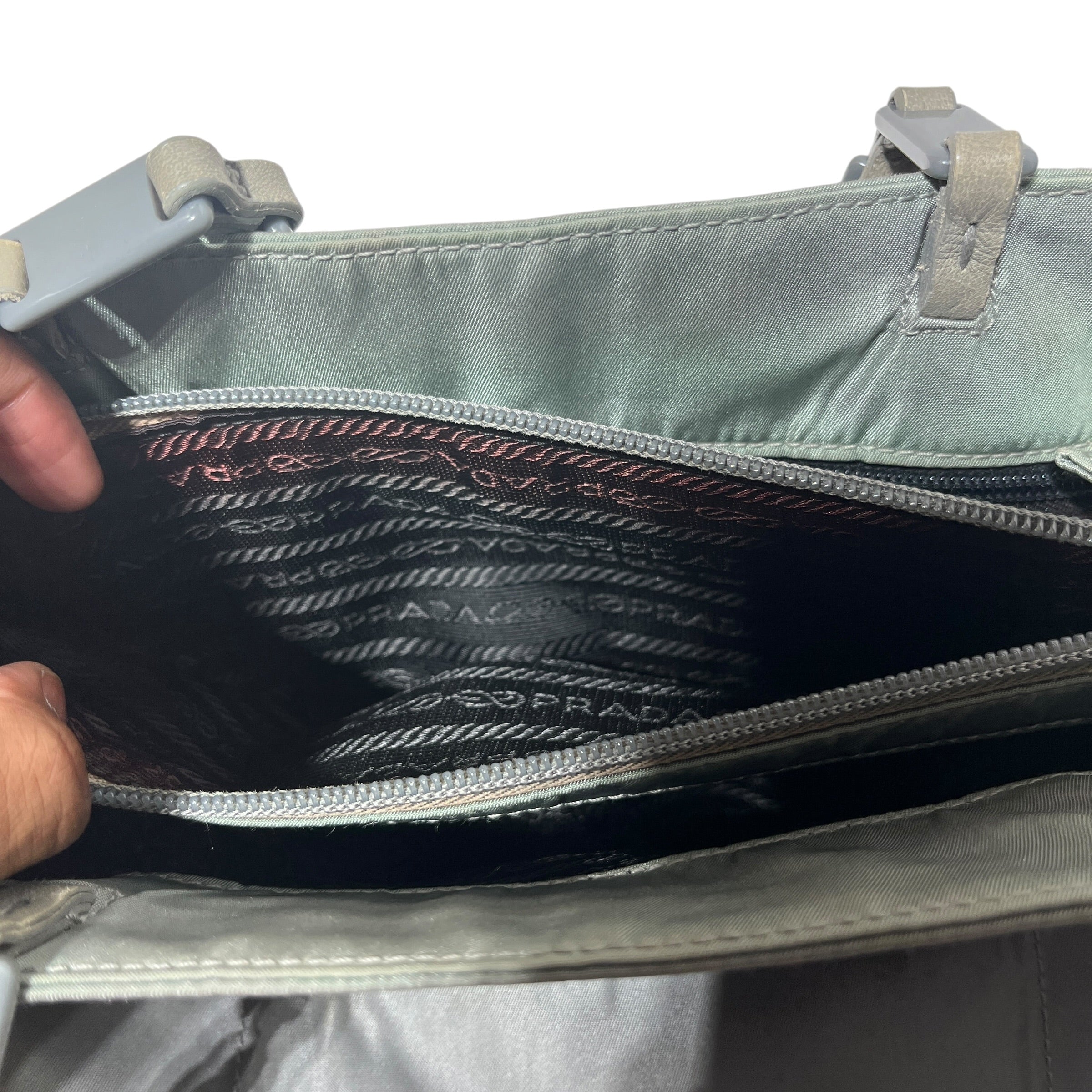 PRADA/Hand Bag/Nylon/GRY/Chain Straps Tote Quilted