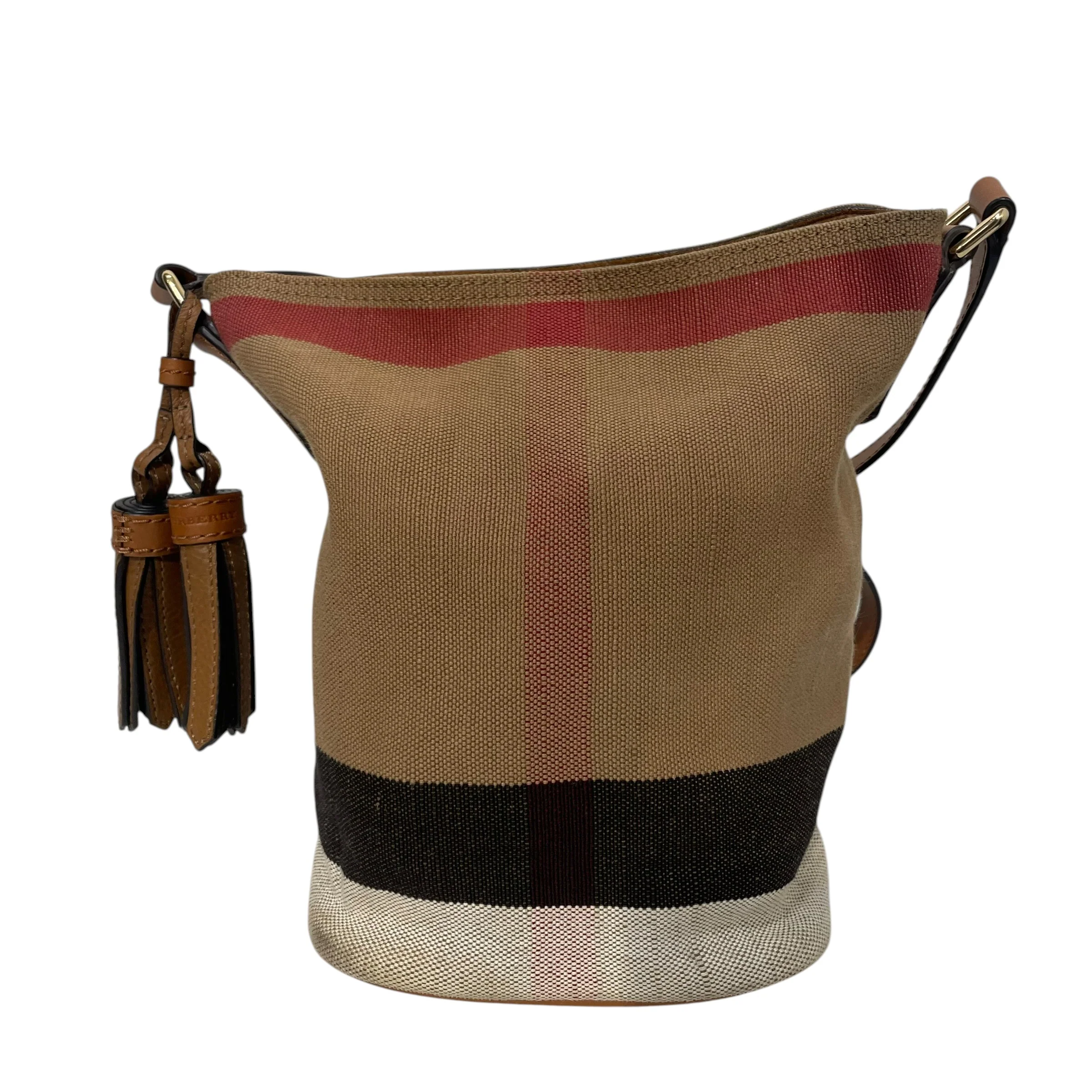 BURBERRY/Cross Body Bag/Plaid/Cotton/BRW/MINI ASHBY CHECK BUCKET BAG