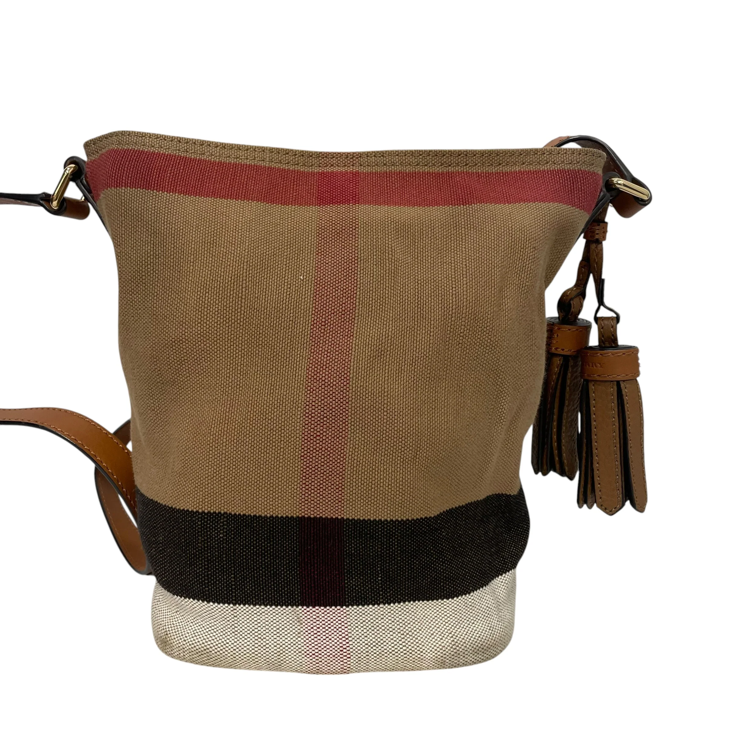 BURBERRY/Cross Body Bag/Plaid/Cotton/BRW/MINI ASHBY CHECK BUCKET BAG