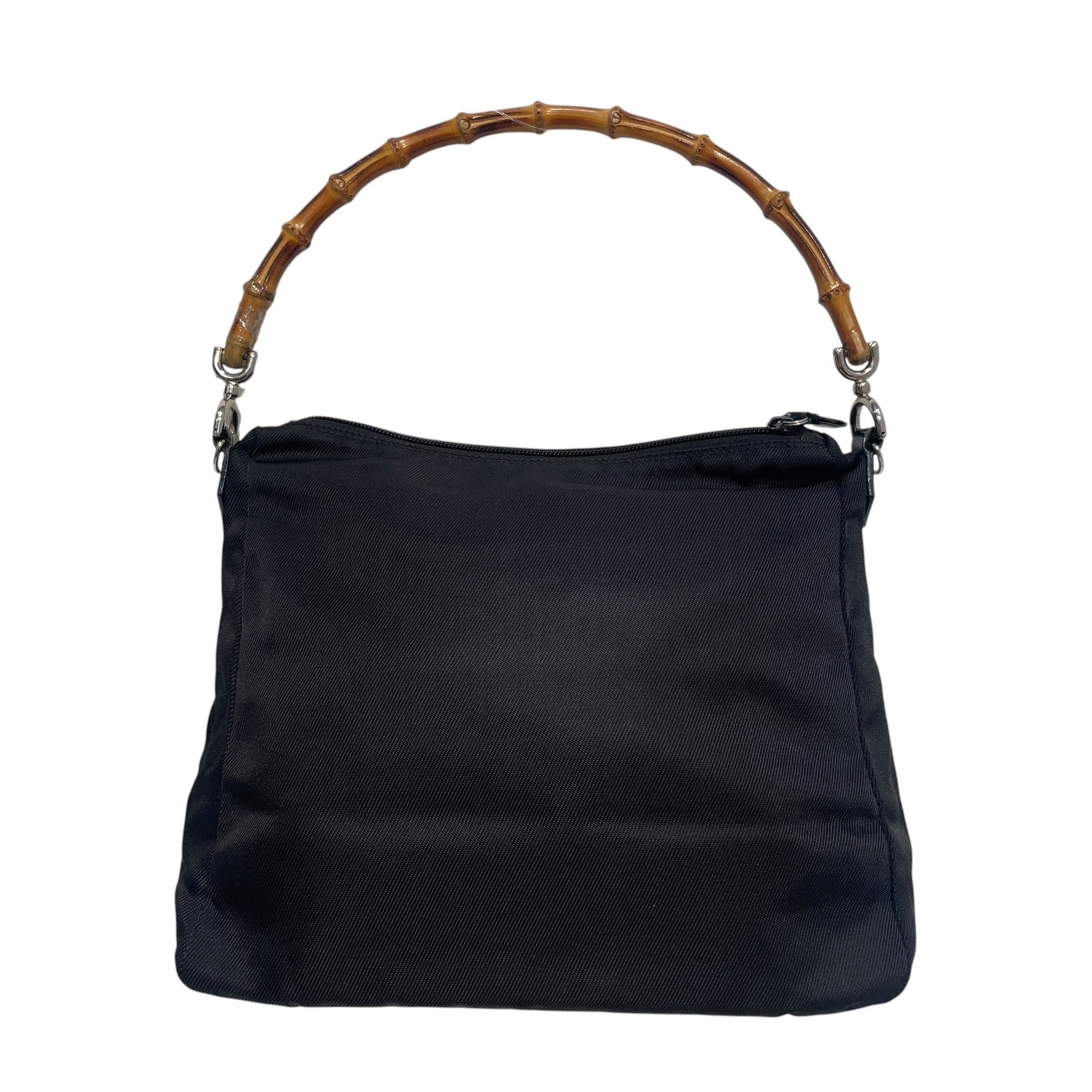 GUCCI/Hand Bag/Nylon/BLK/Nylon Bamboo Hobo