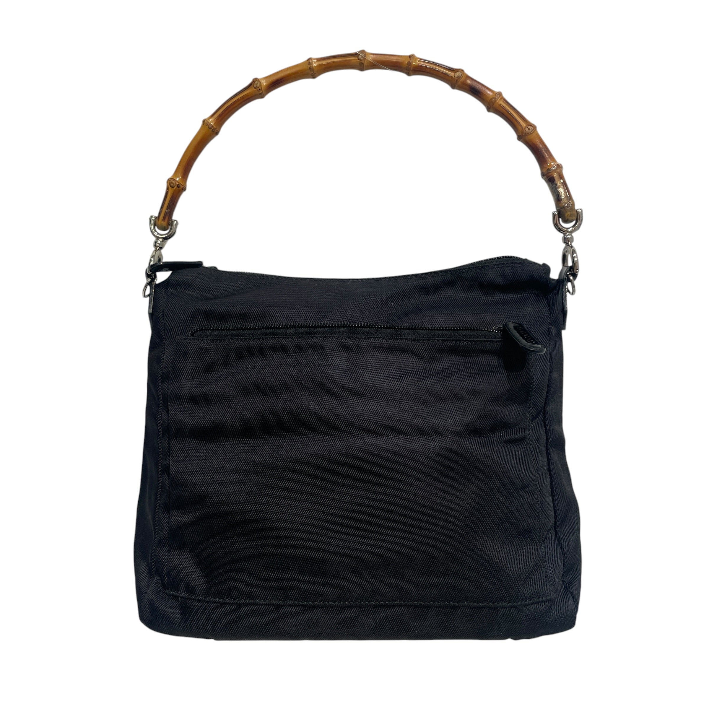 GUCCI/Hand Bag/Nylon/BLK/Nylon Bamboo Hobo
