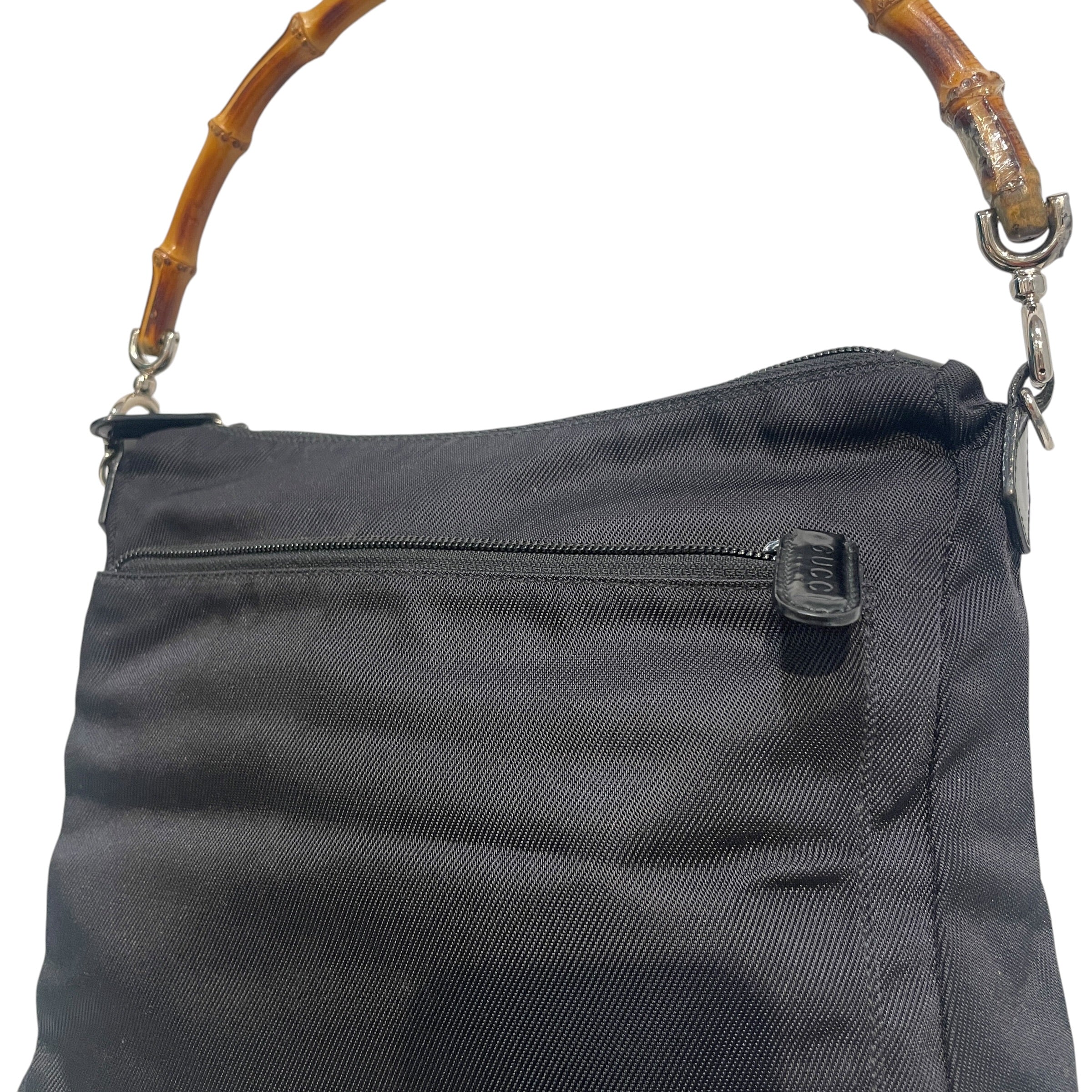 GUCCI/Hand Bag/Nylon/BLK/Nylon Bamboo Hobo