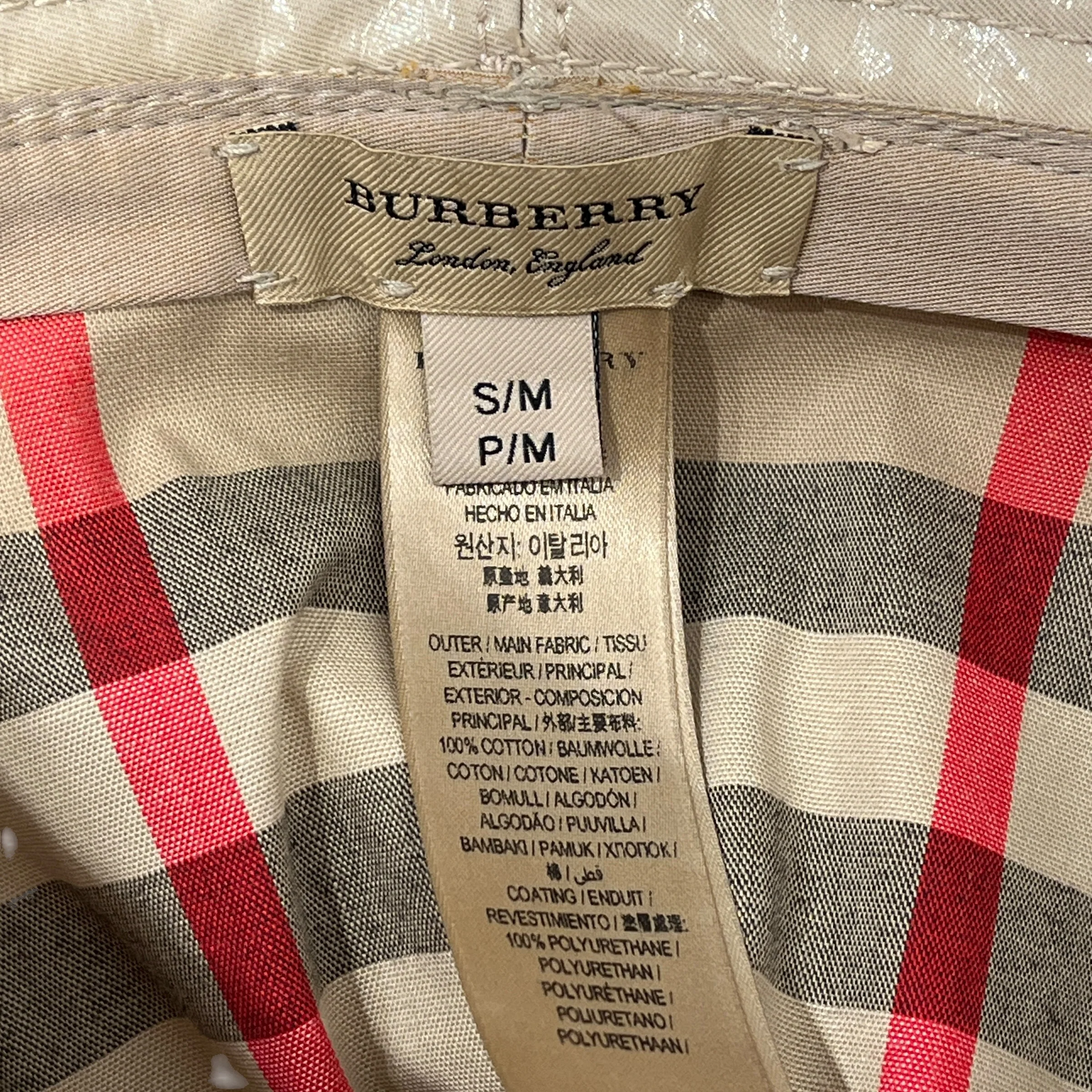 BURBERRY LONDON/Bucket Hat/S/Leather/CRM/PATENT LEATHER  GOLD EMBLEM